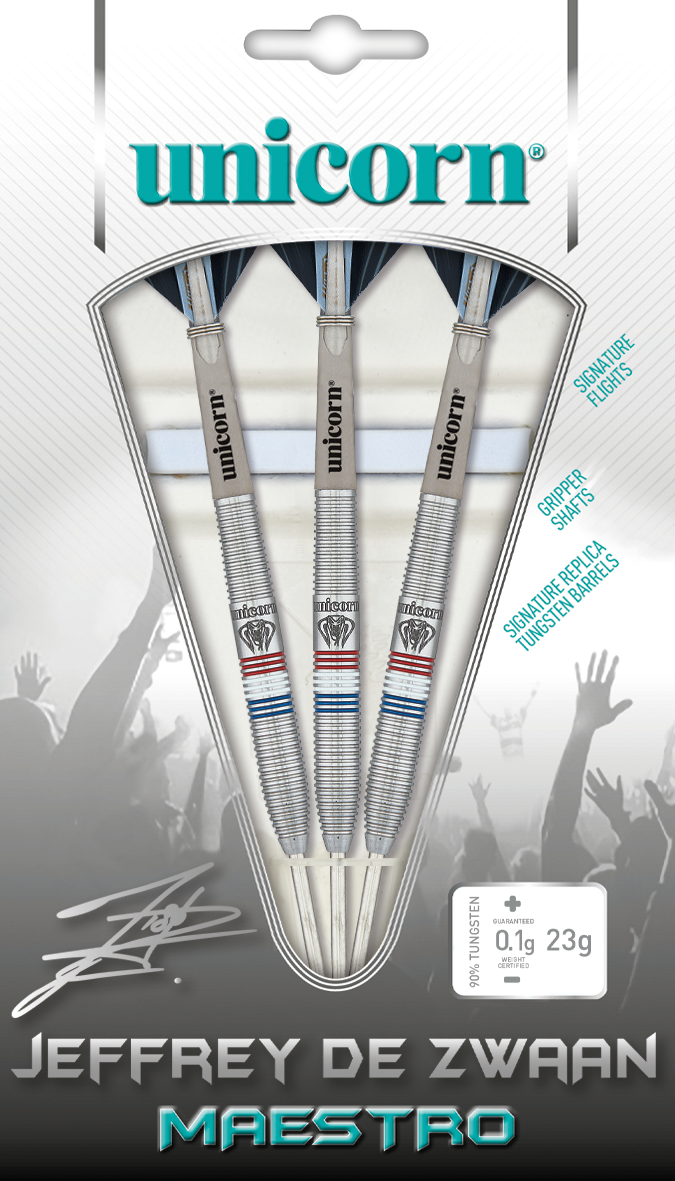 Unicorn Maestro Jeffrey 'The Black Cobra' De Zwaan Phase 2 Steel Tip Darts - 90% Tungsten - 23g 25g