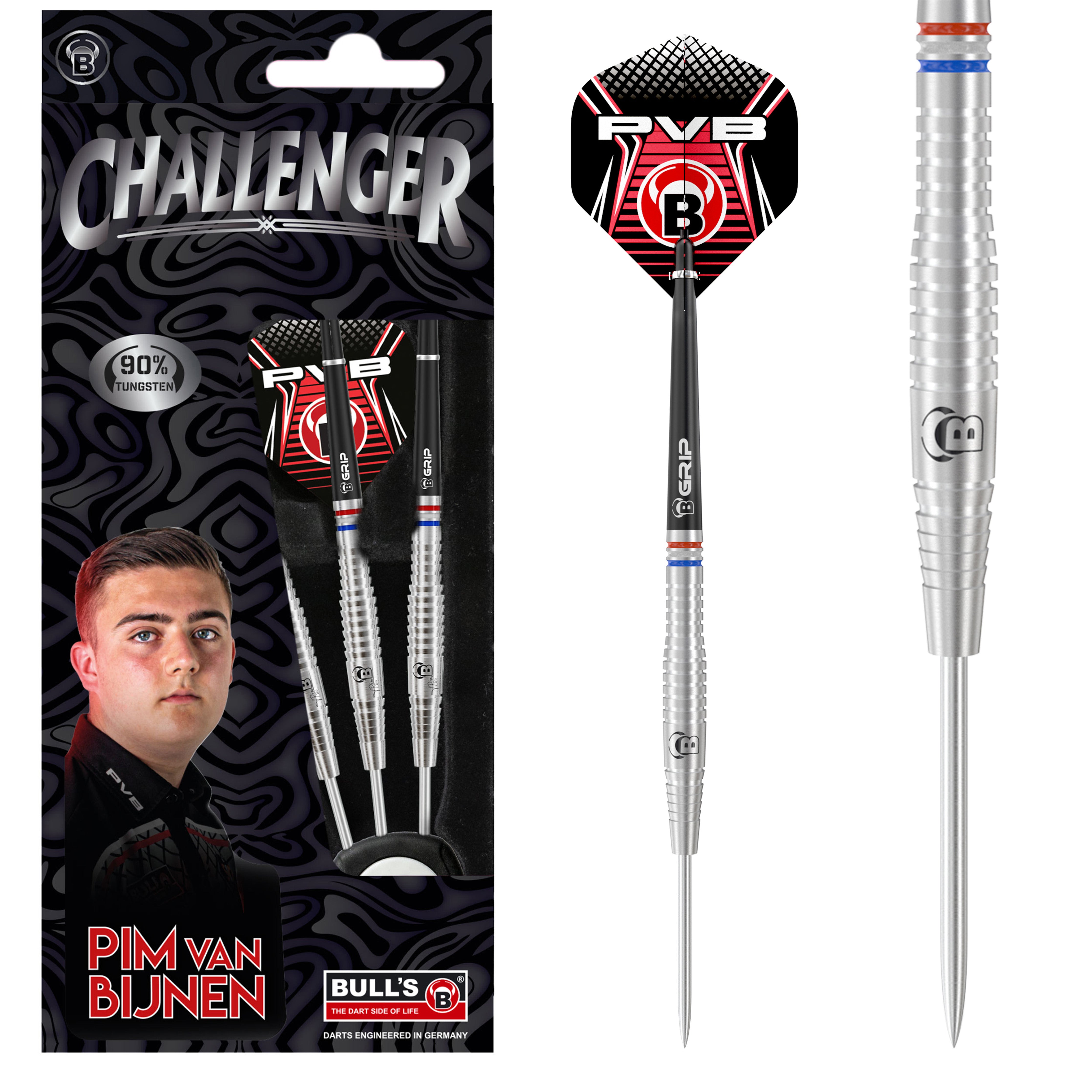 BULL'S Challenger Steeldart P. Van Bijnen Steel Tip Darts - 90% Tungsten - 25g