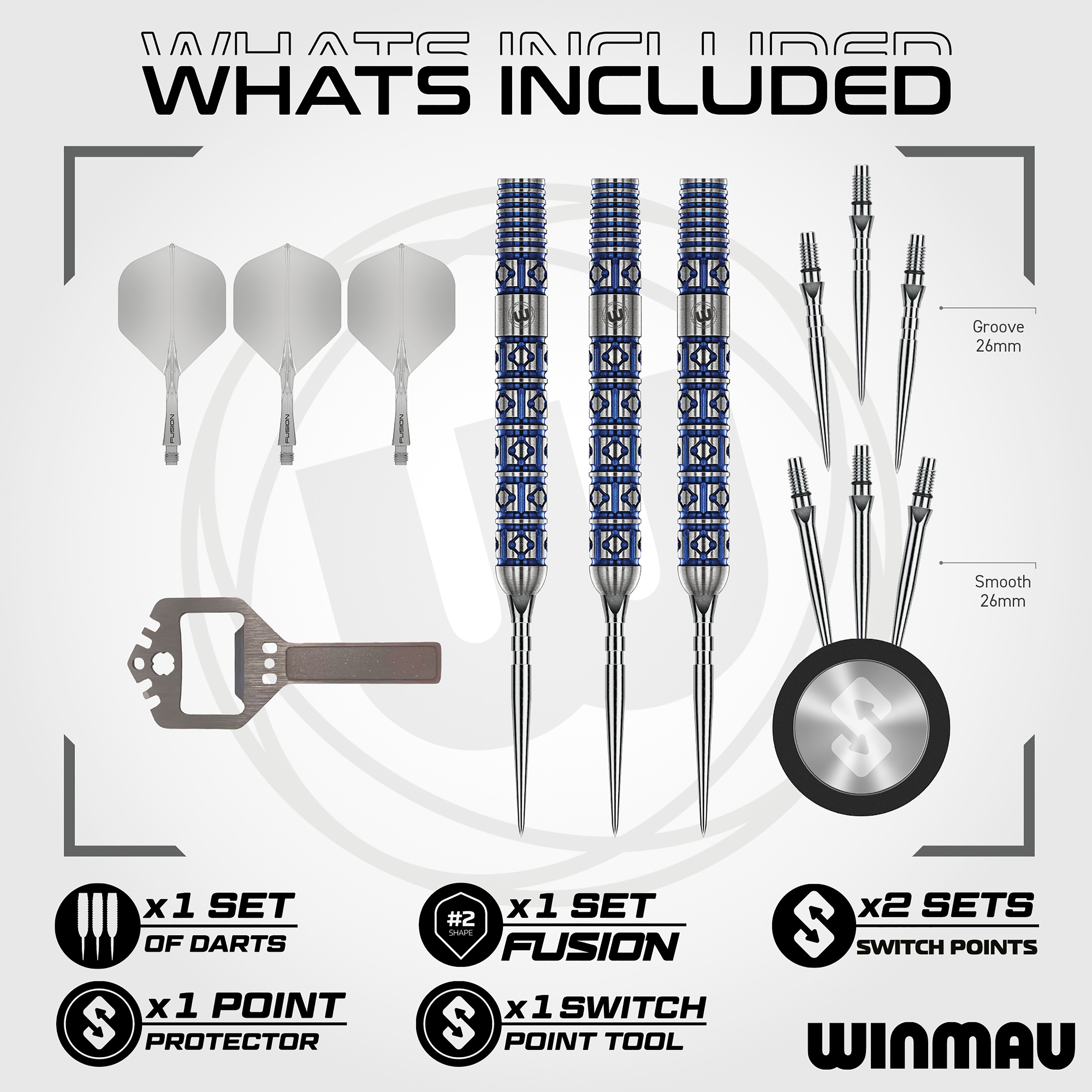 Winmau Lunaris Parallel - 90% Tungsten Darts - Switch Point System - 23g 25g