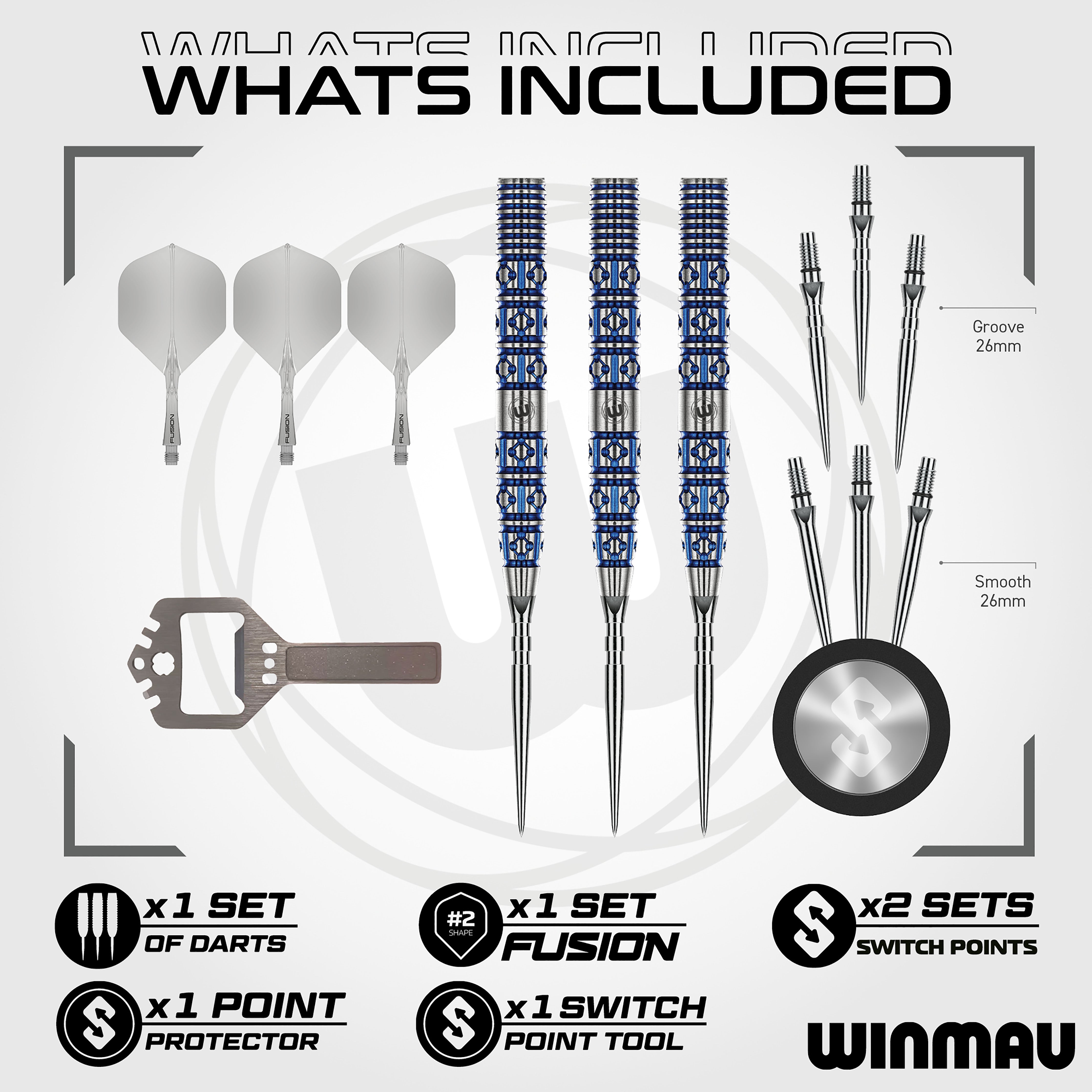 Winmau Lunaris Tapered - 90% Tungsten Darts - Switch Point System - 22g 24g