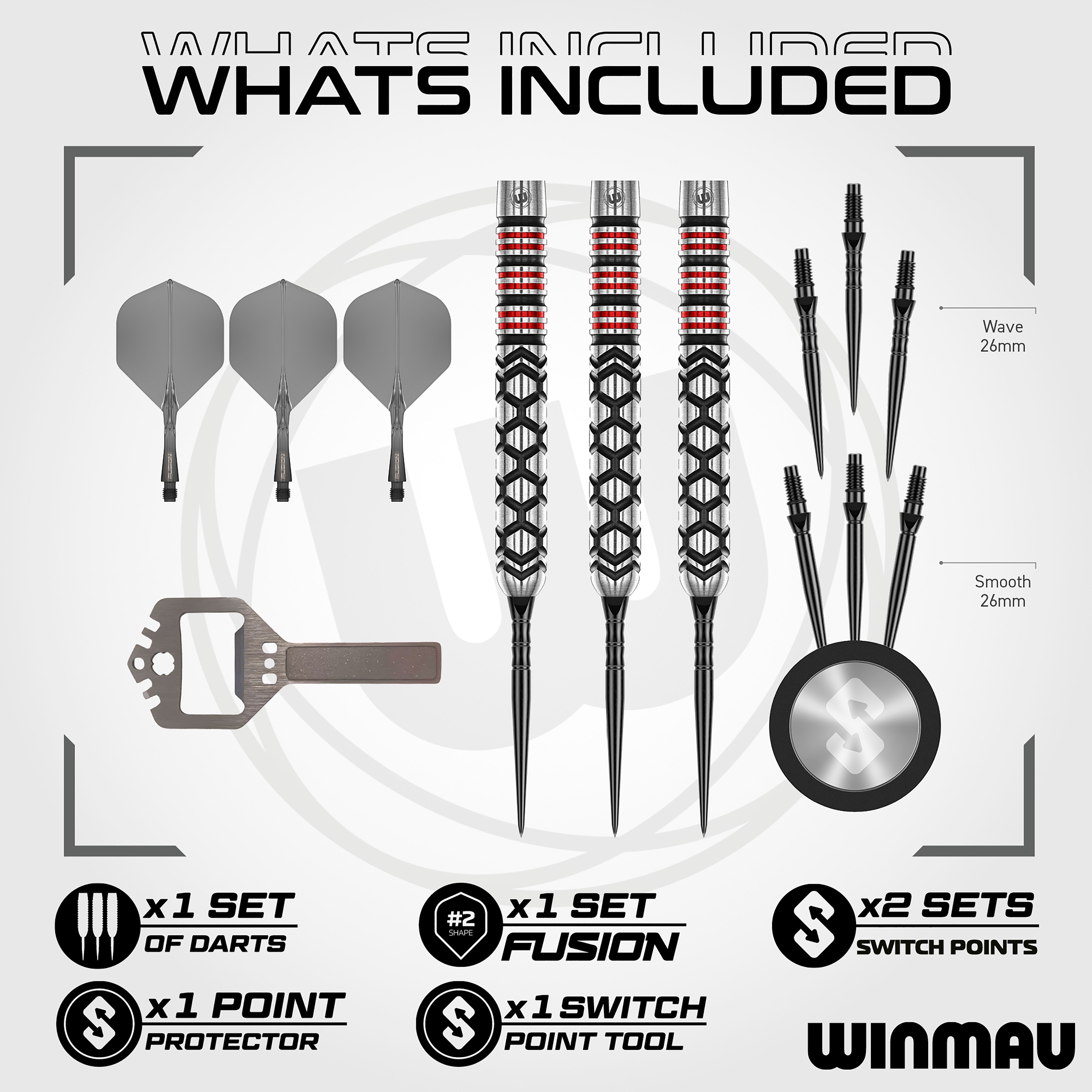 Winmau Fornax Parallel - 90% Tungsten Darts - Switch Point System - 22g 24g