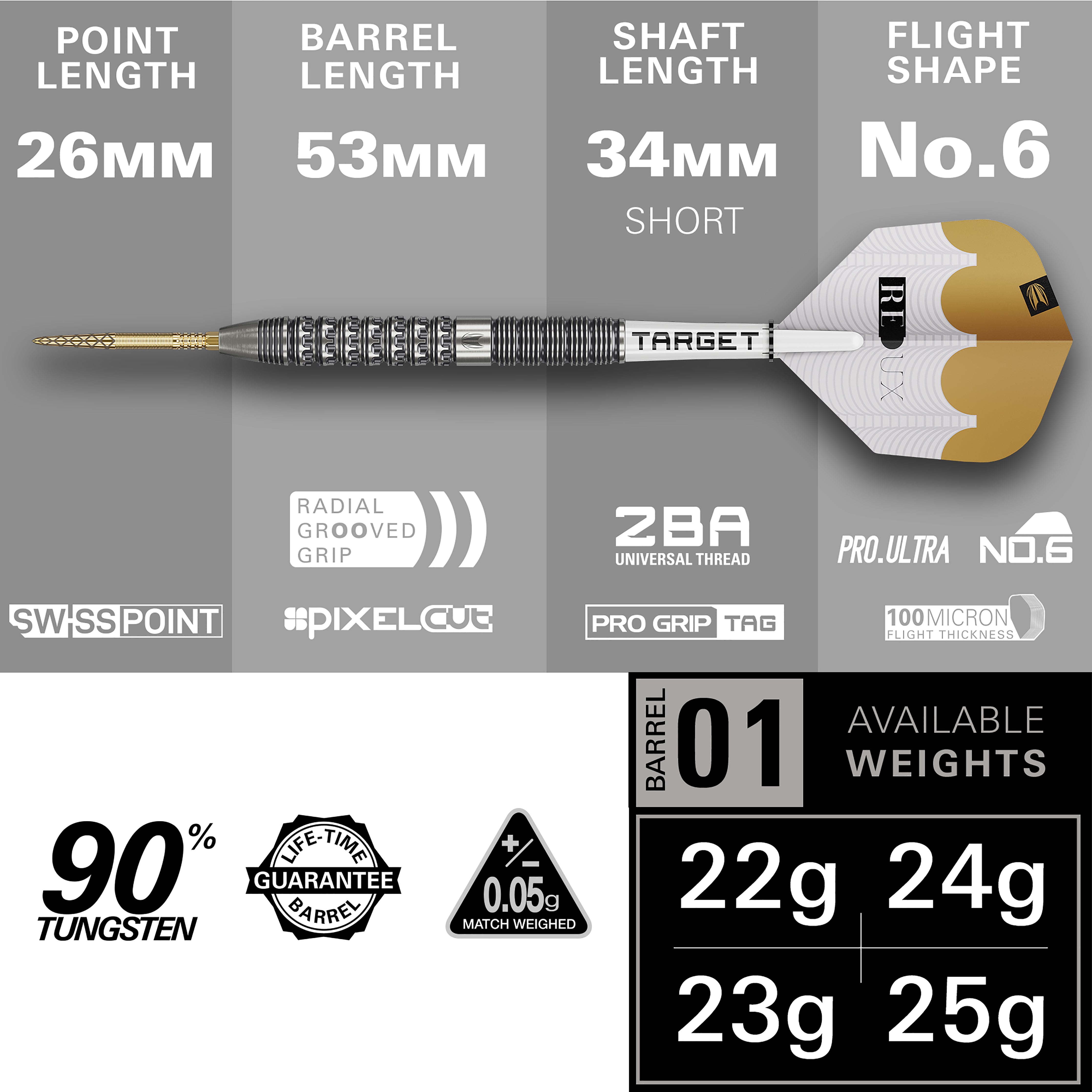 Target Redux 01 - 90% Tungsten Darts - Swiss Points - 22g 23g 24g 25g