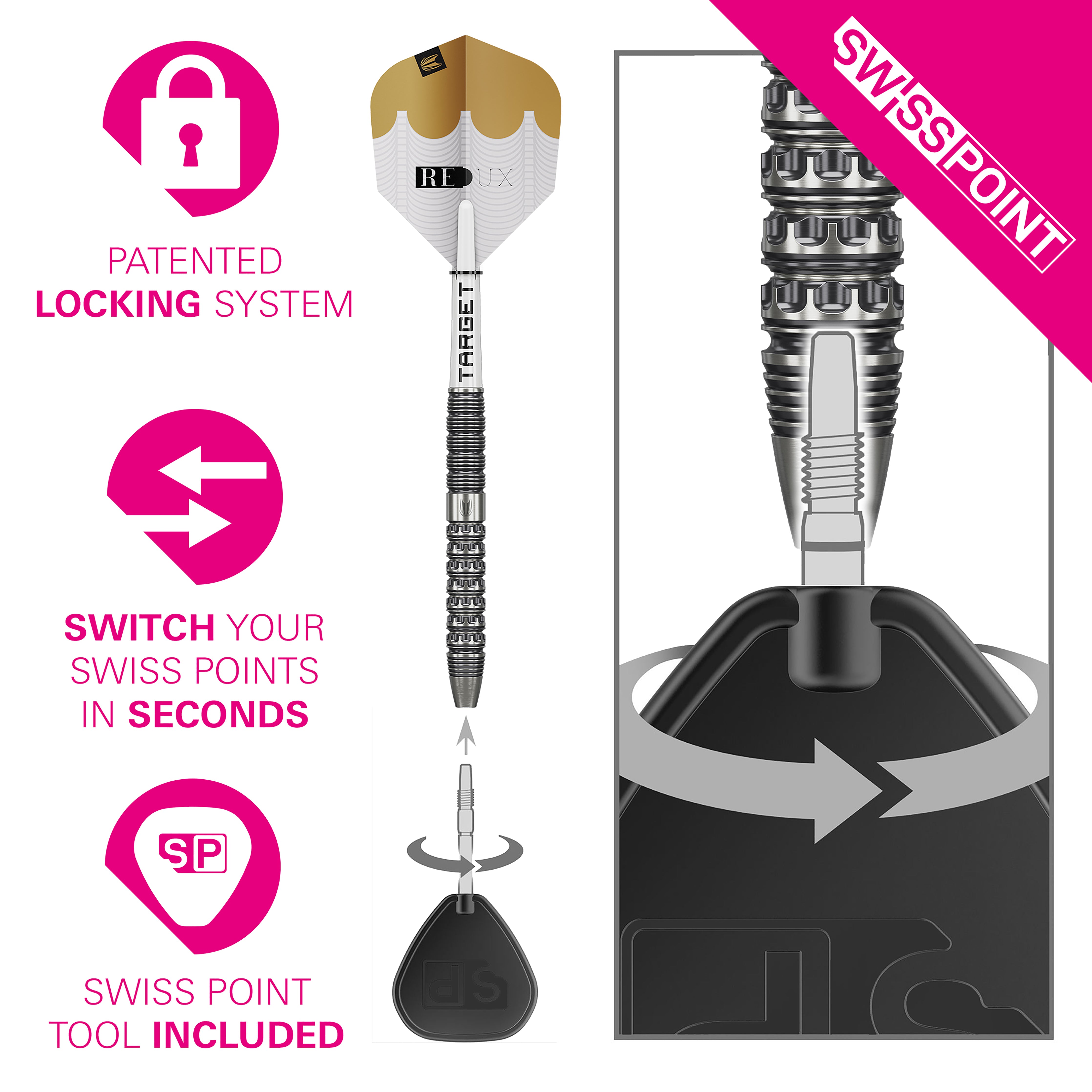 Target Redux 01 - 90% Tungsten Darts - Swiss Points - 22g 23g 24g 25g