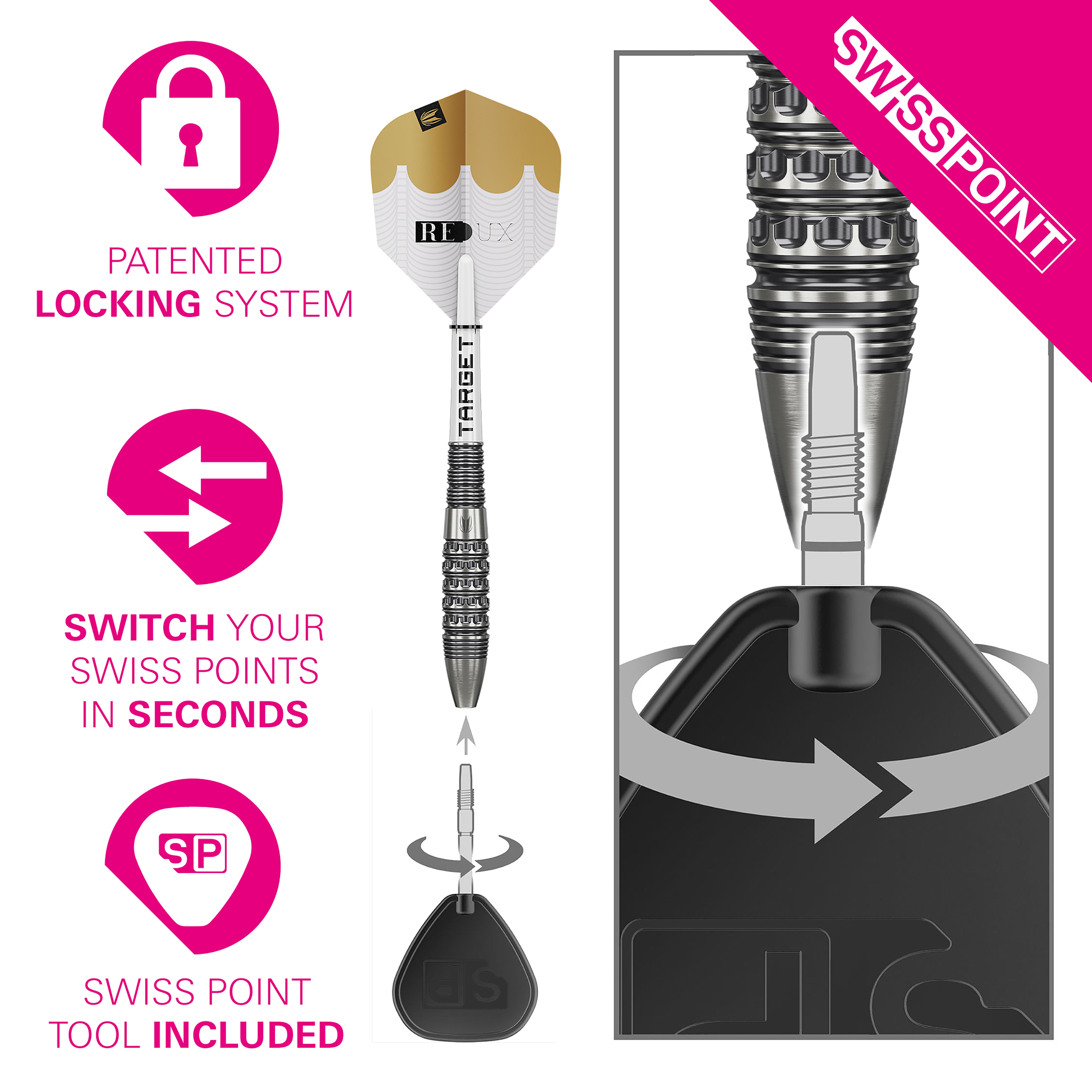 Target Redux 02 - 90% Tungsten Darts - Swiss Points - 22g 23g 24g 25g