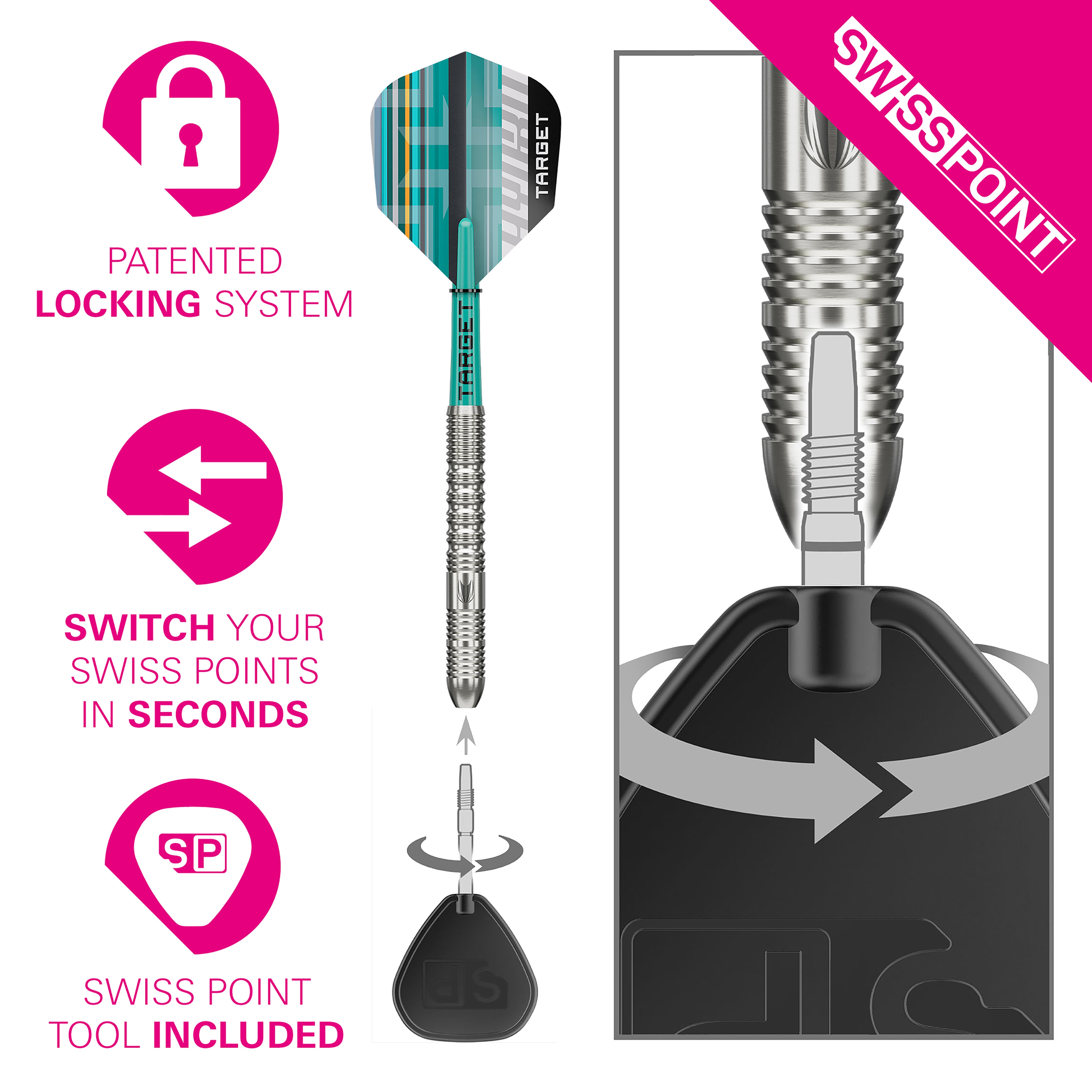 Target Hydro 01 - 90% Tungsten Darts - Swiss Points - 22g 23g 24g