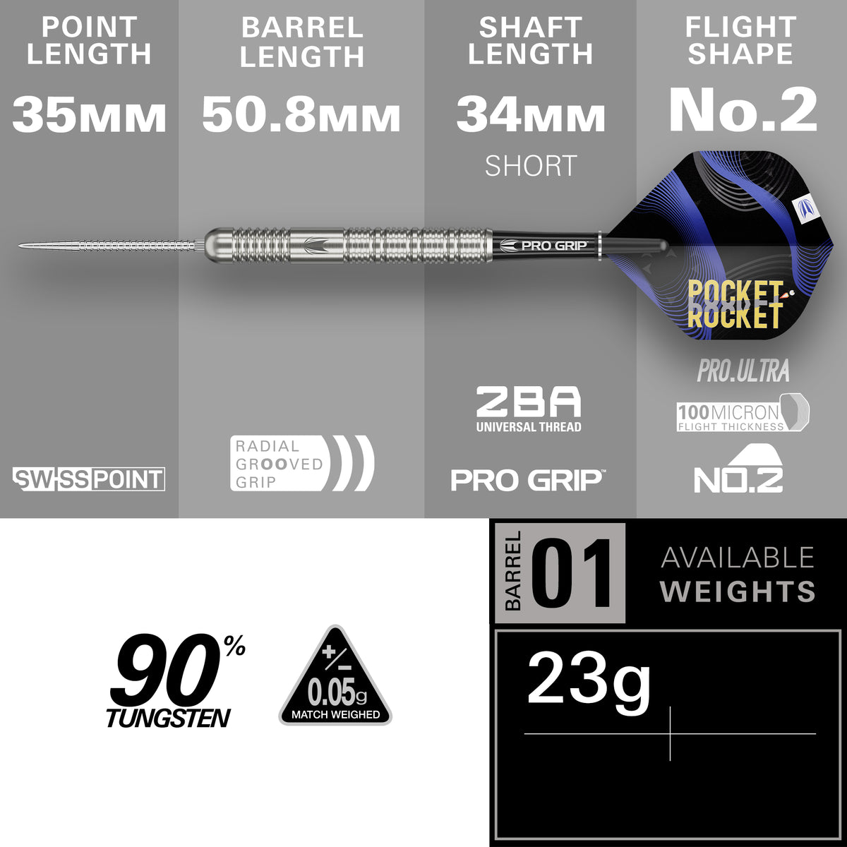 Target Justin Hood - The Pocket Rocket - 90% Tungsten SP Steel Tip Darts - 23g
