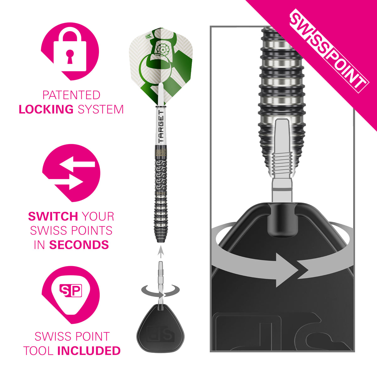 Target Charlie Manby - Champagne - 95% Tungsten SP Steel Tip Darts - 22g 23g 25g