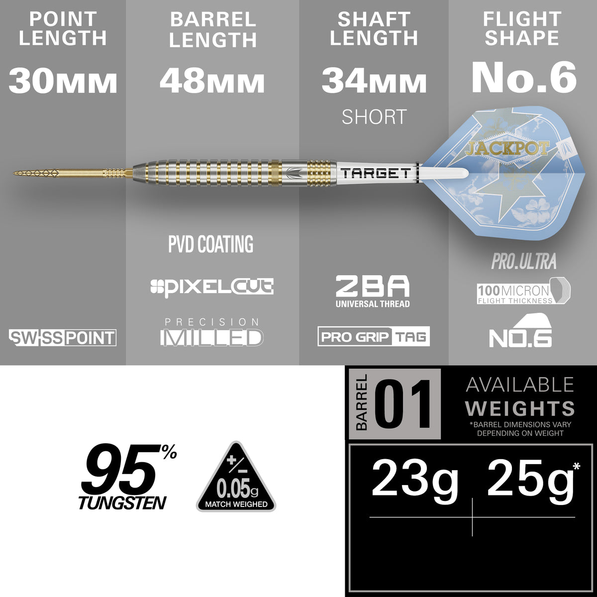 Target Adrian Jackpot Lewis - Showdown - 95% Tungsten SP Steel Tip Darts - 23g 25g
