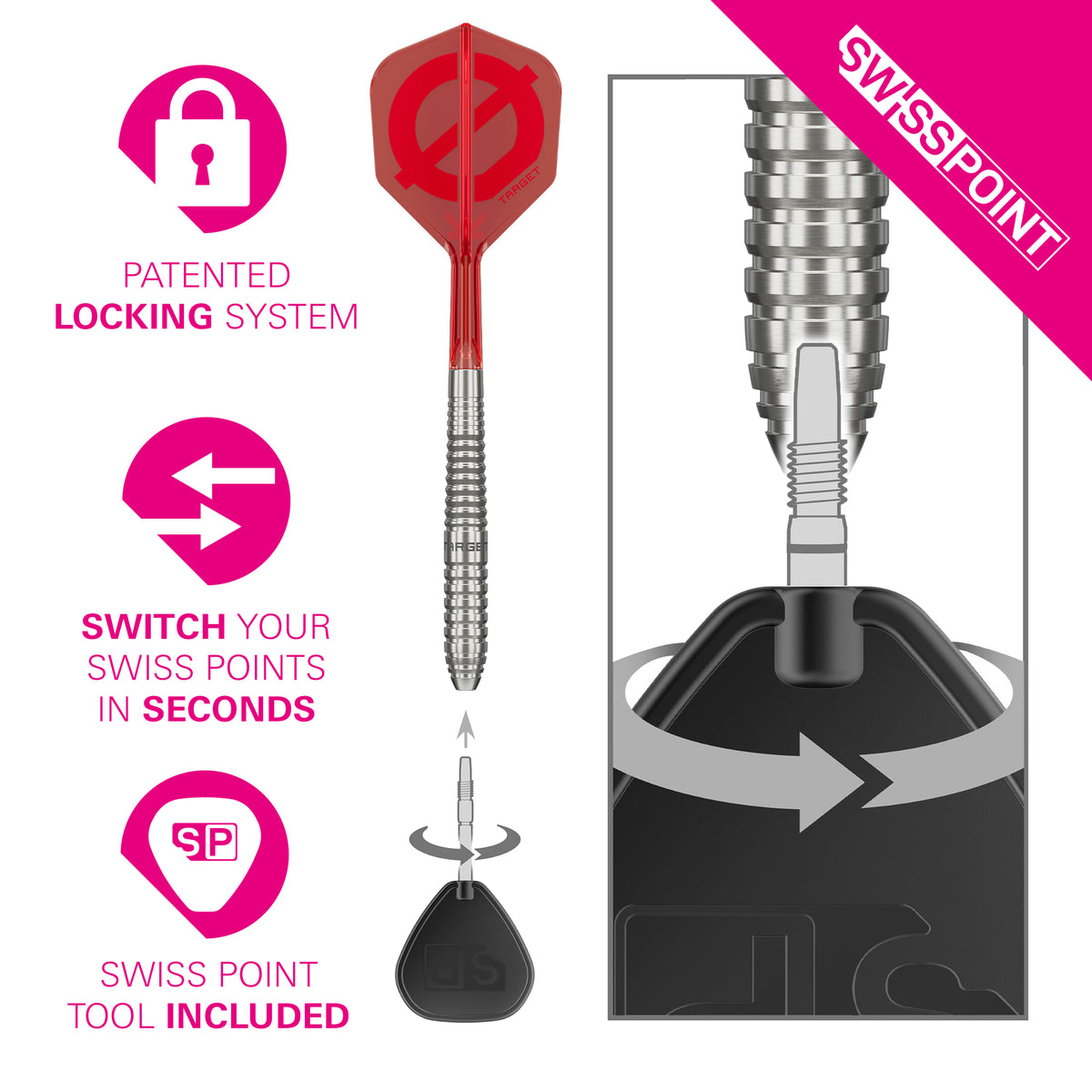Target Group O 01 - 50% Tungsten SP Steel Tip Darts Set - 22g 23g 24g