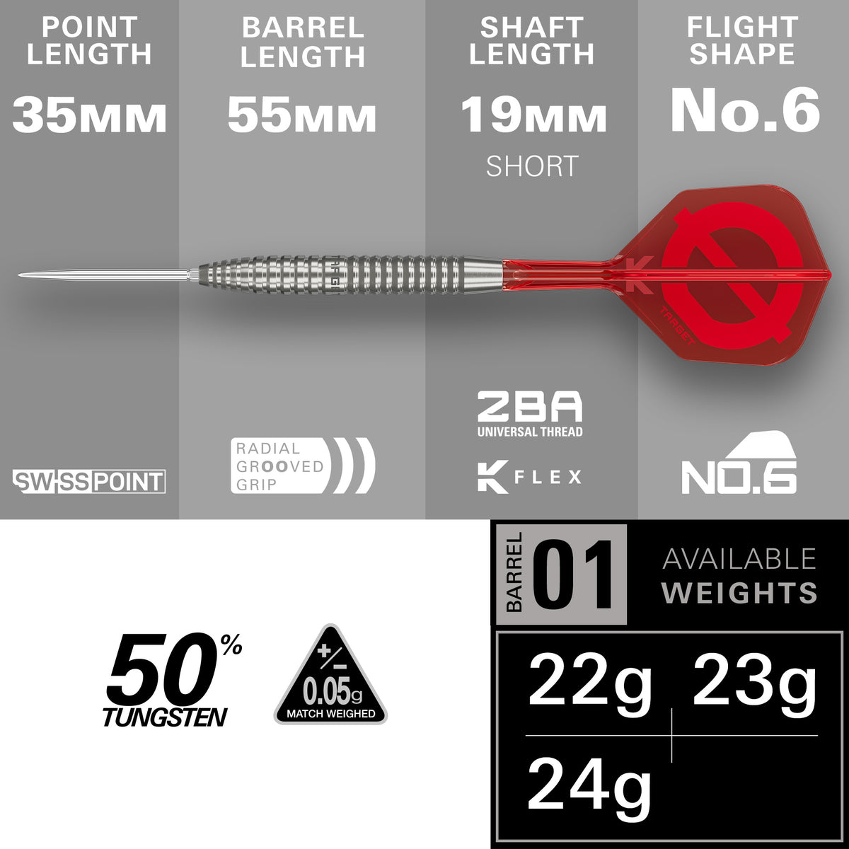 Target Group O 02- 50% Tungsten SP Steel Tip Darts Set - 21g 23g 25g