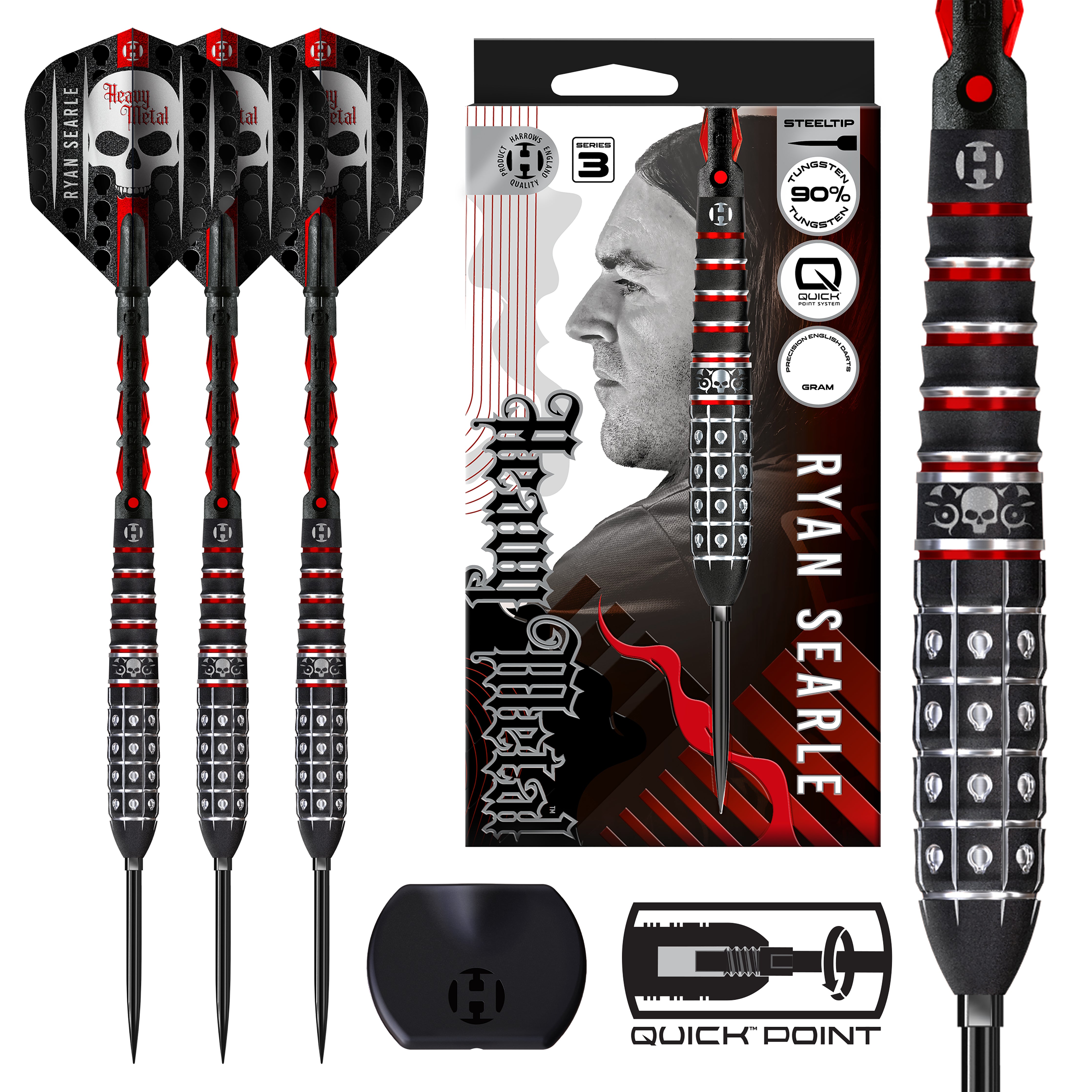 Harrows Ryan 'Heavy Metal' Searle Series 3 - 90% Tungsten - Quick Point Darts - 22g -32g