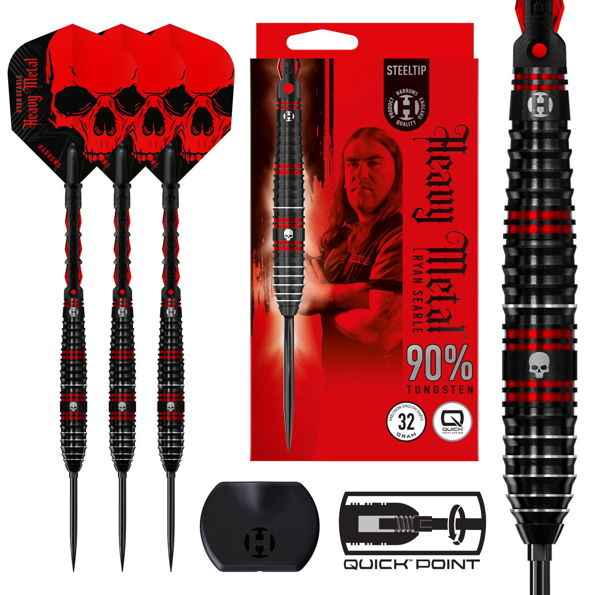 Harrows Ryan Searle - Heavy Metal - 90% Tungsten - Quick Point Darts - 22g - 32g