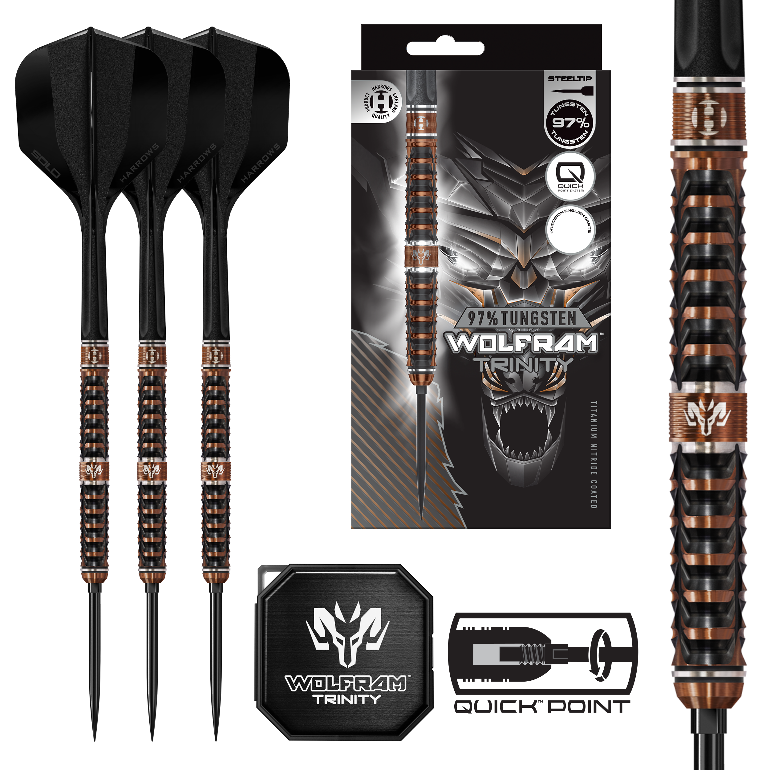 Harrows Wolfram Trinity - 97% Quick Point Darts - 21g - 26g