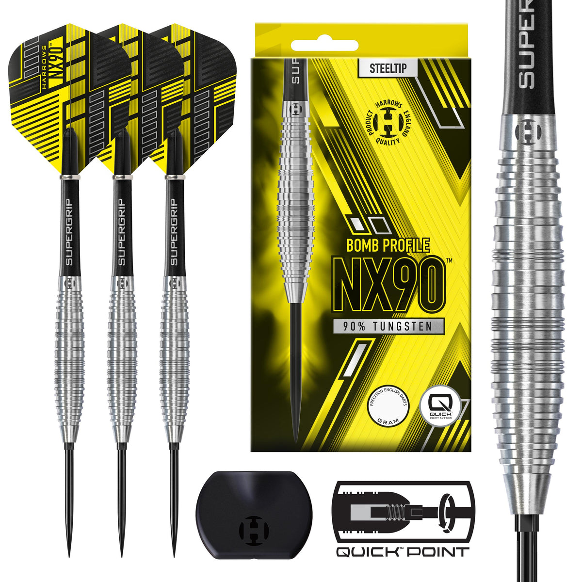 Harrows NX90 Bomb - 90% Tungsten - Quick Point Darts - 21g 23g 25g