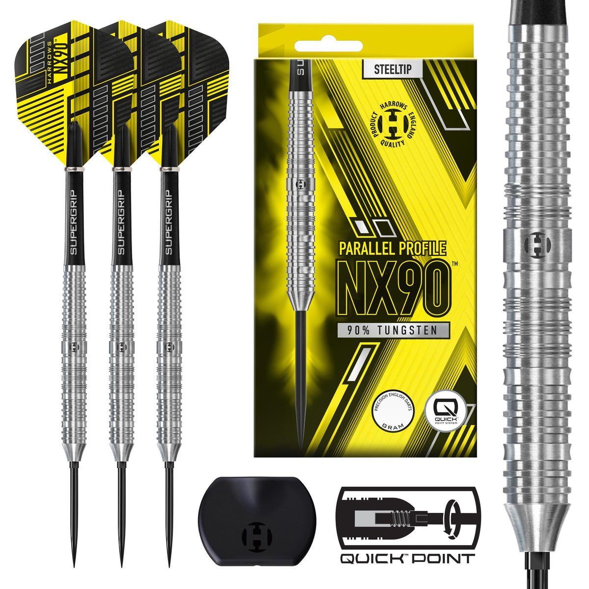 Harrows NX90 Parallel - 90% Tungsten - Quick Point Darts - 22g - 26g