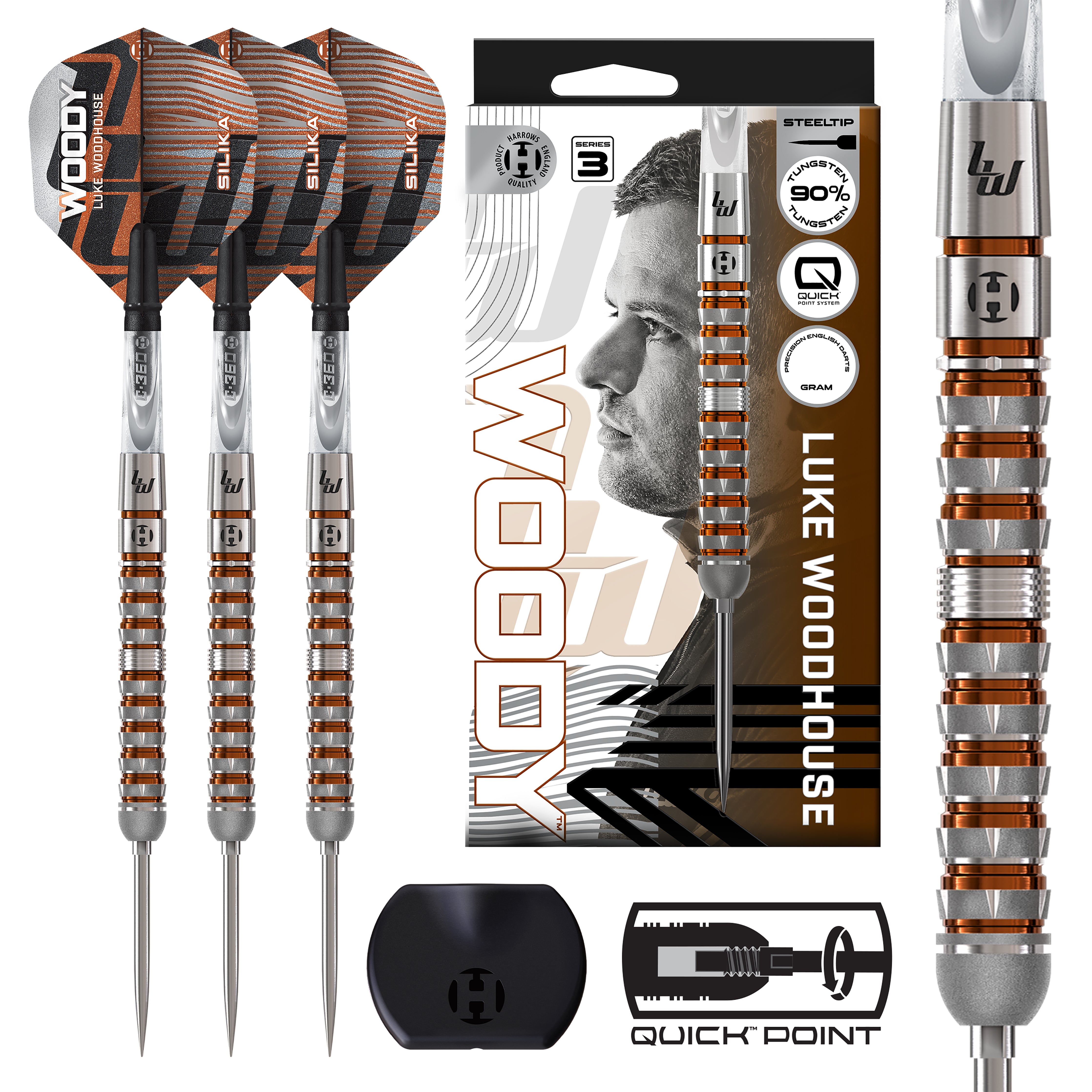 Harrows Luke 'Woody' Woodhouse Series 3 - 90% Tungsten - Quick Point Darts - 21g 23g 25g