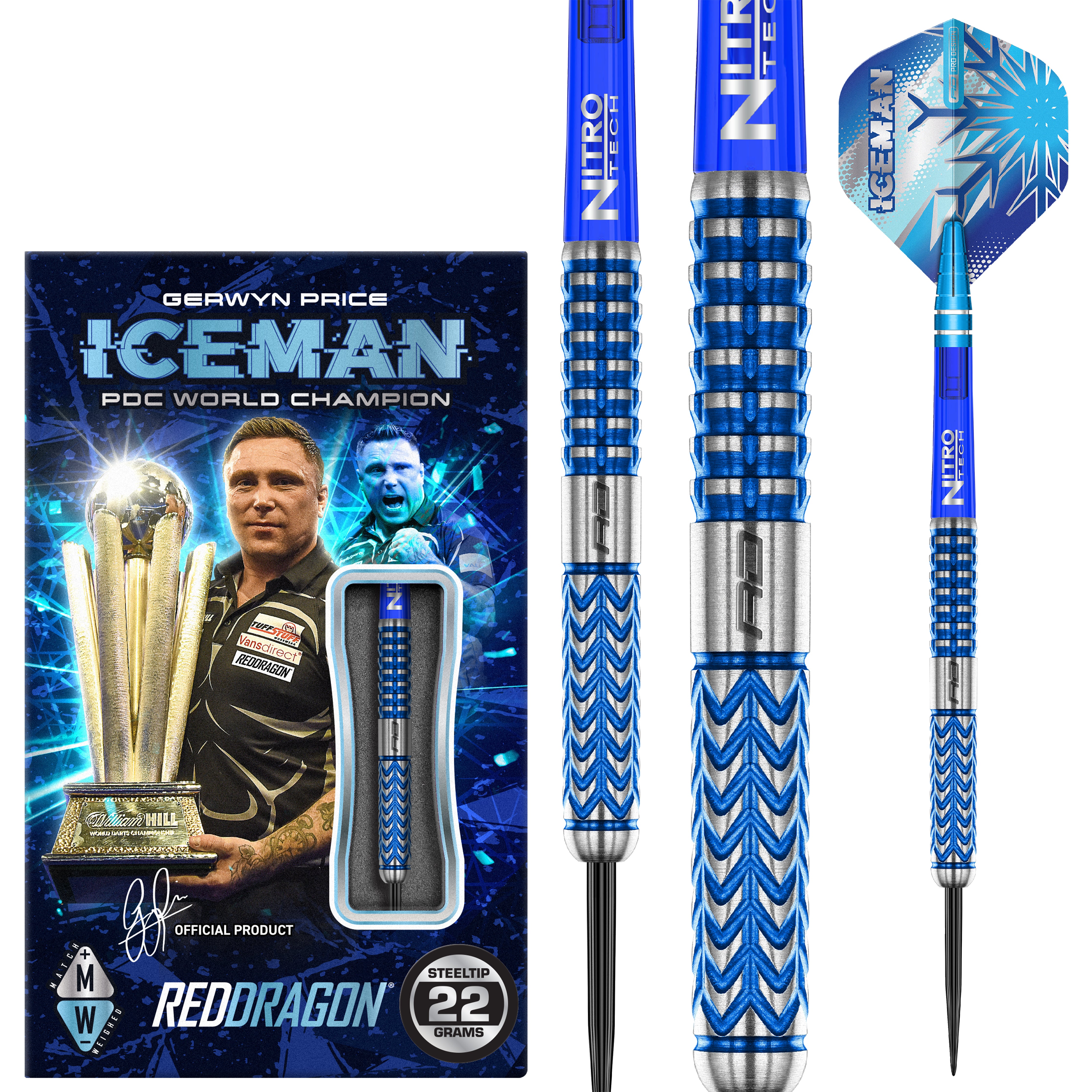 Red Dragon Gerwyn Price - Glacier - Iceman- 90% Tungsten Darts - 22g 24g 26g