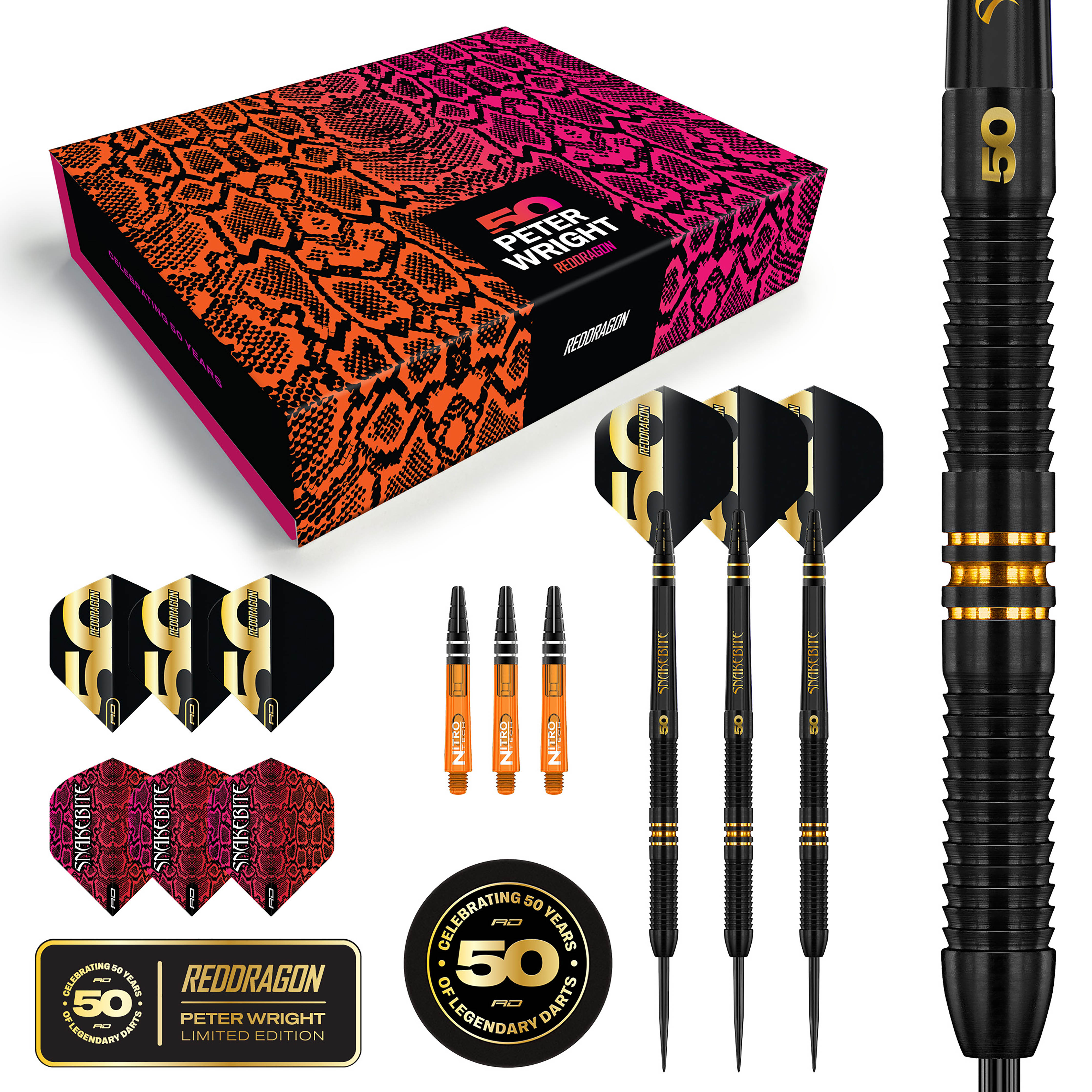 Red Dragon Peter Wright - 50 Years Player Edition - 90% Tungsten Darts - 21g