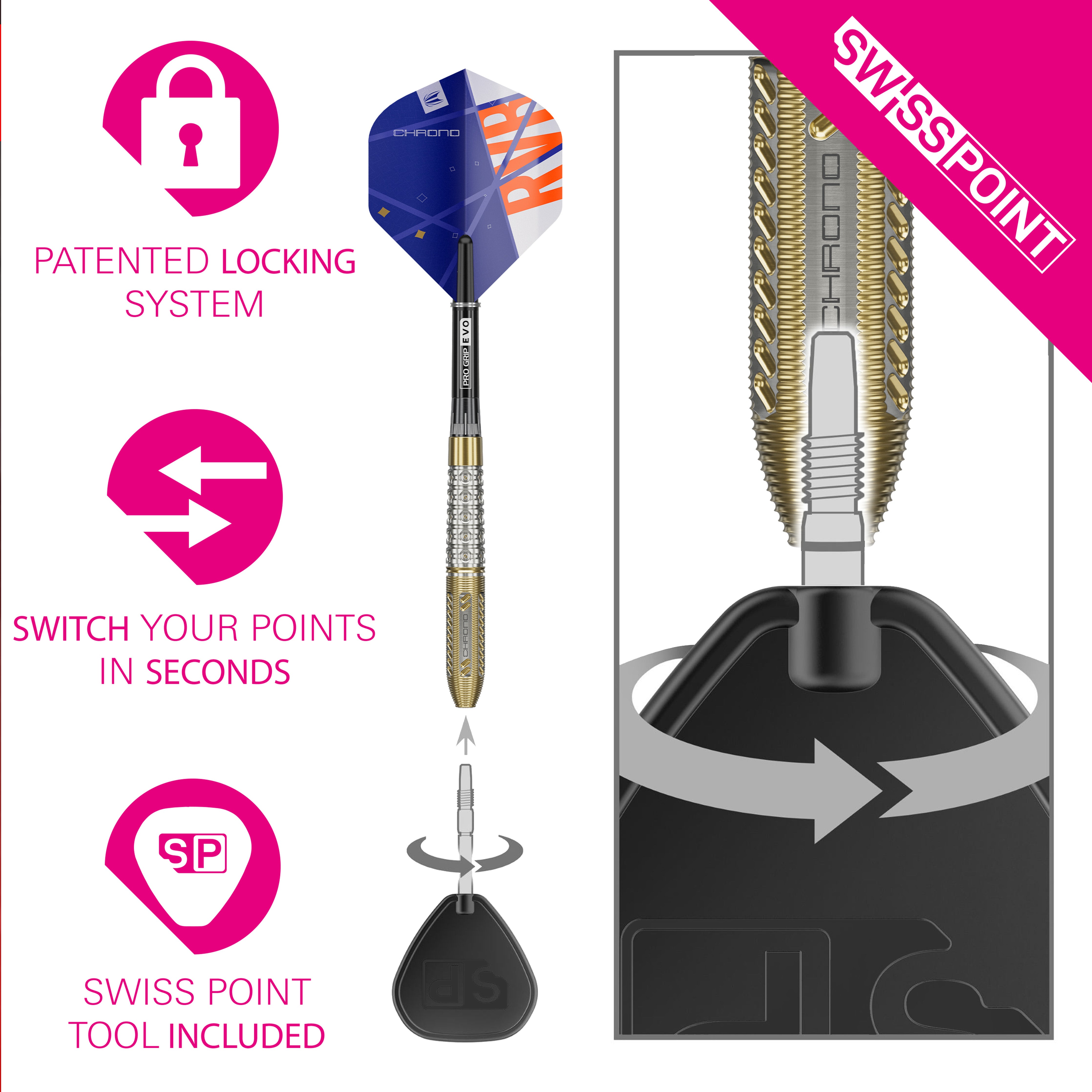 Target Raymond Van Barneveld Chrono SP Steel Tip Darts 2024 - 95% Tungsten - 21g 23g 25g