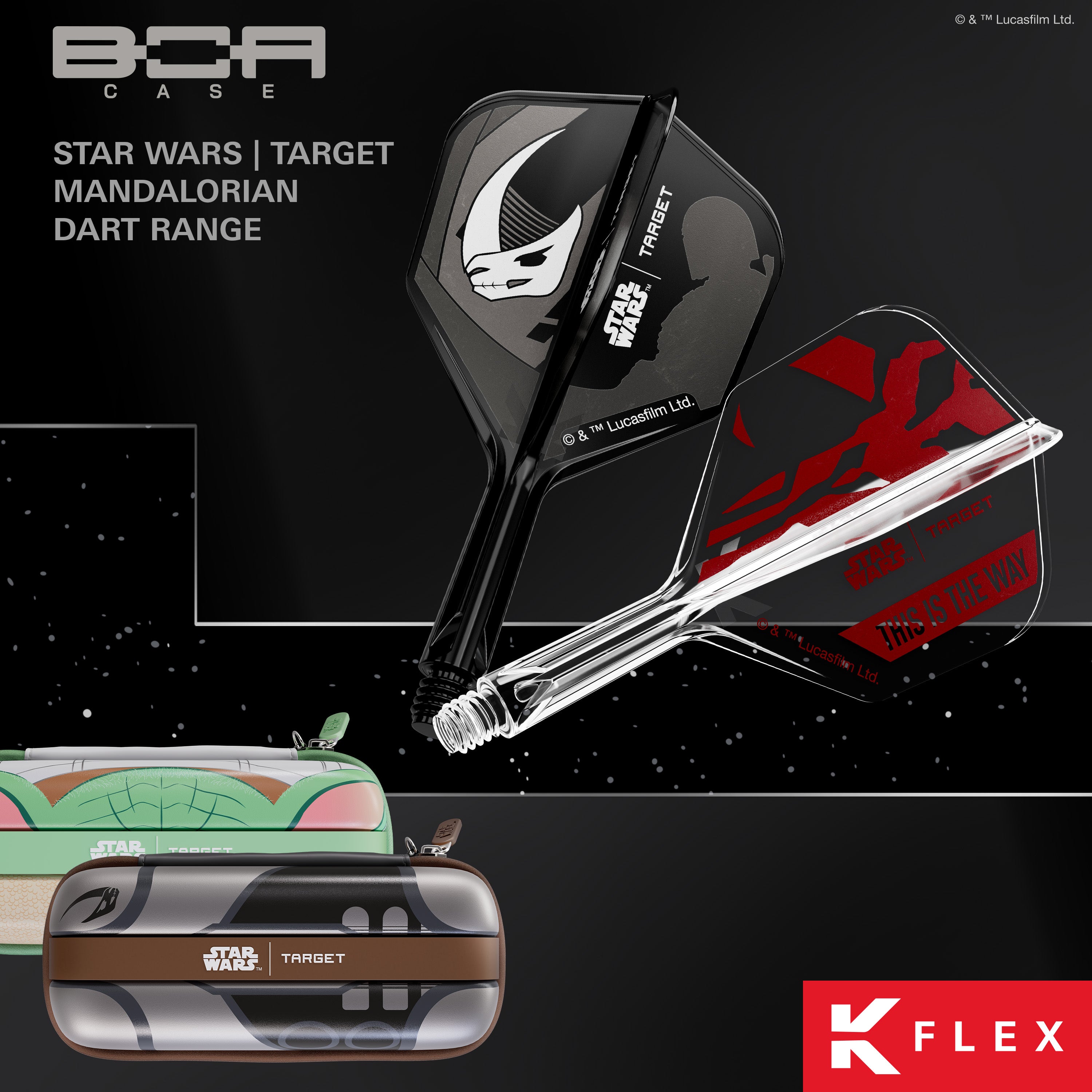 Target Darts Star Wars - Mandalorian K-Flex Dart Flights & Shafts - No6 Shape - Gift Set - 2 Sets Included