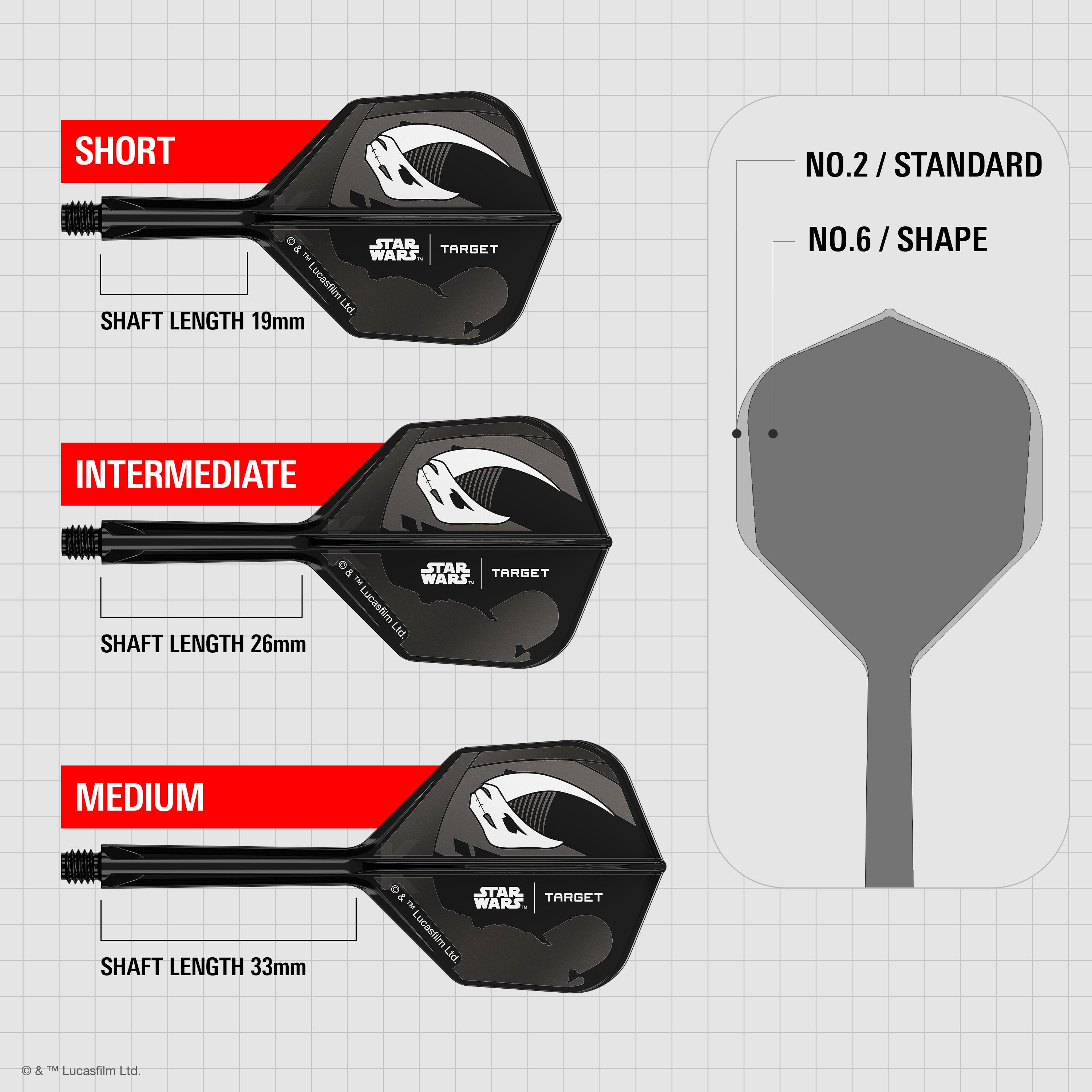 Target Darts Star Wars - Mandalorian K-Flex Dart Flights & Shafts - No6 Shape - Gift Set - 2 Sets Included
