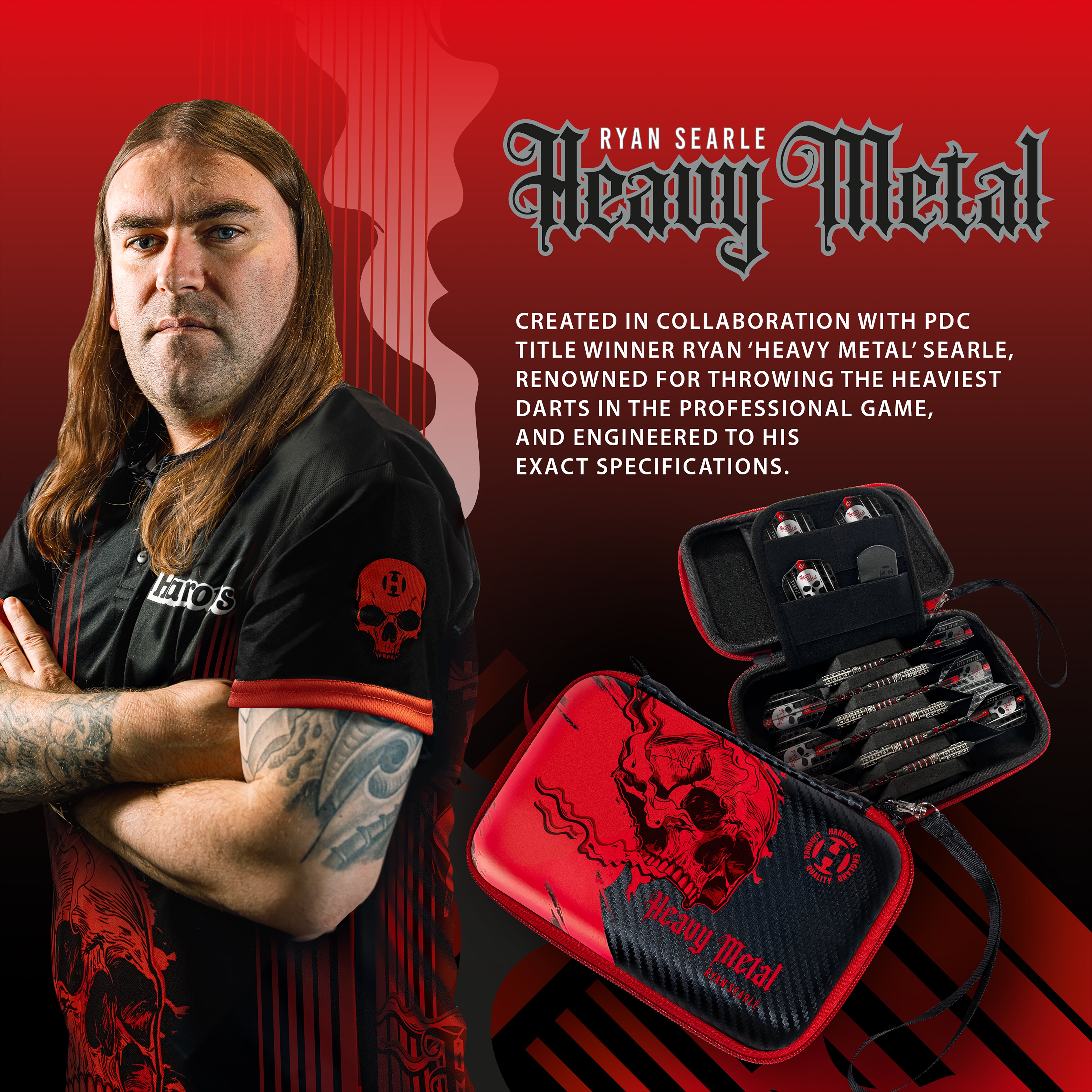 Harrows Ryan 'Heavy Metal' Searle - Series 2 - Pro 6 Darts Case - Red
