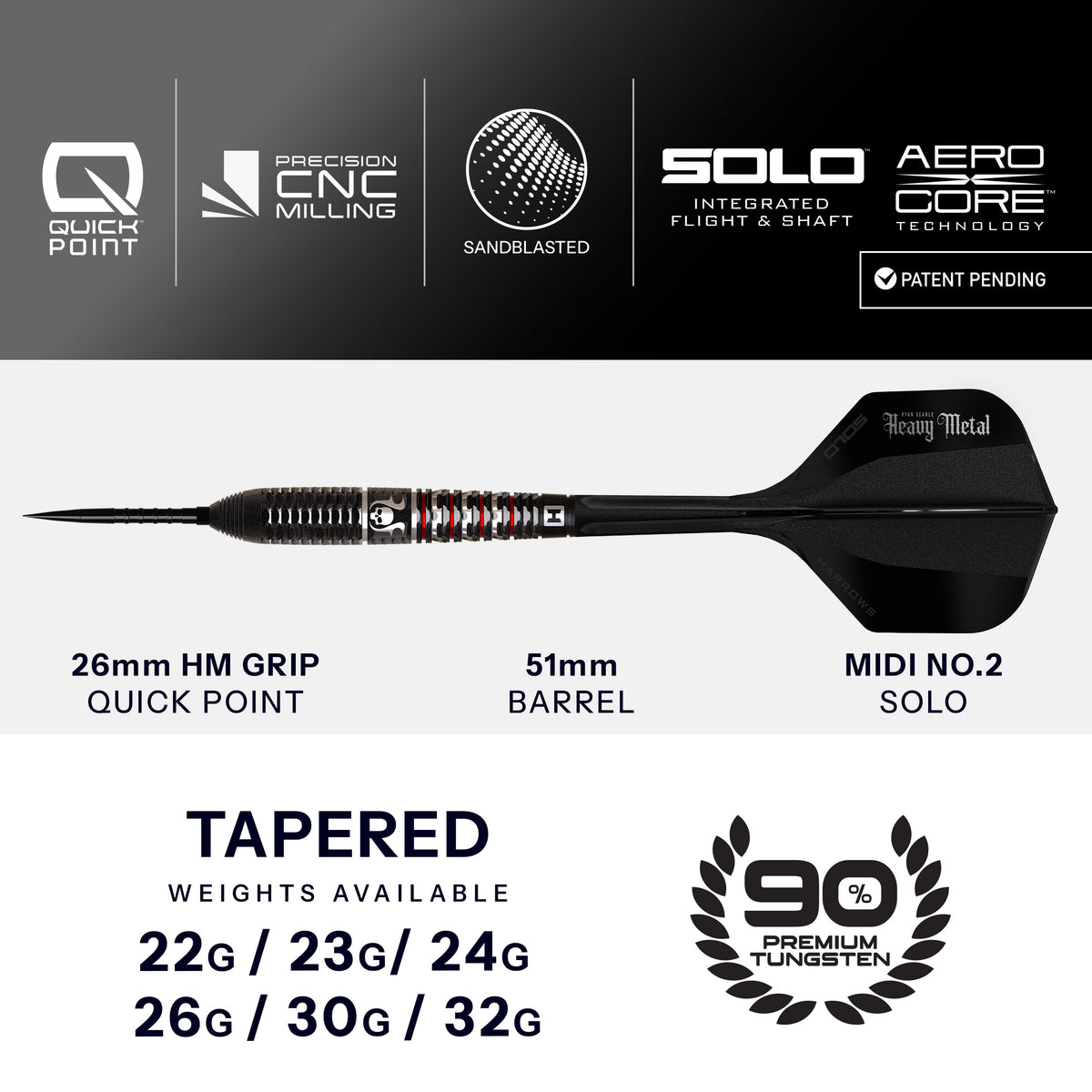 Harrows Ryan Searle Geo - 90% Tungsten Quick Points Darts - 22g - 32g