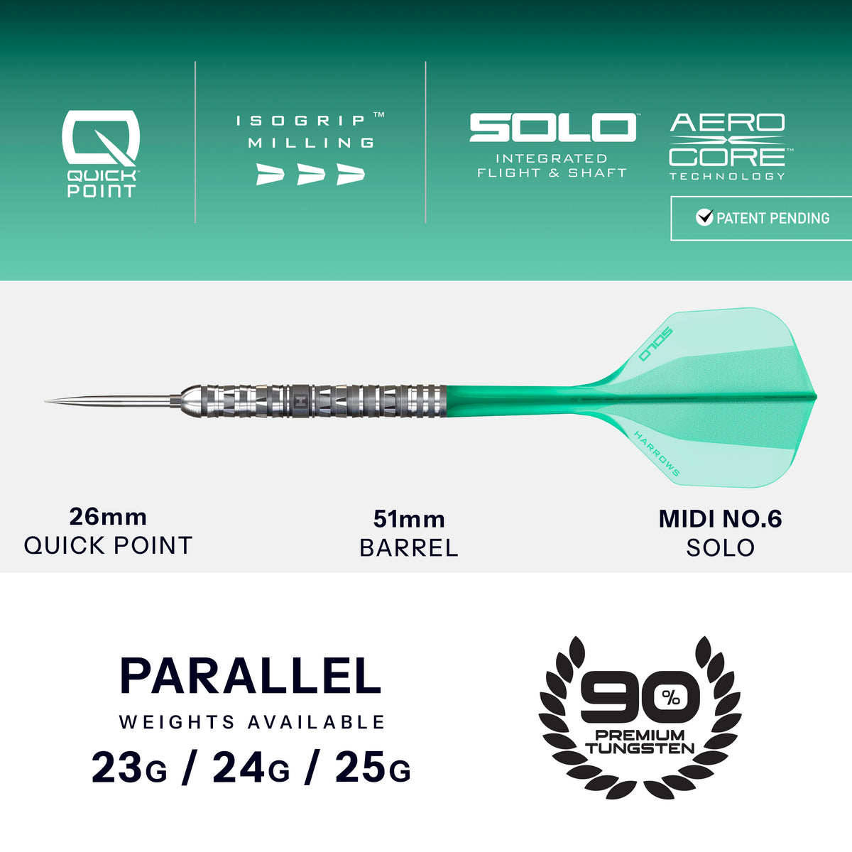 Harrows Torrent - 90% Tungsten Quick Point Darts - 23g 24g 25g