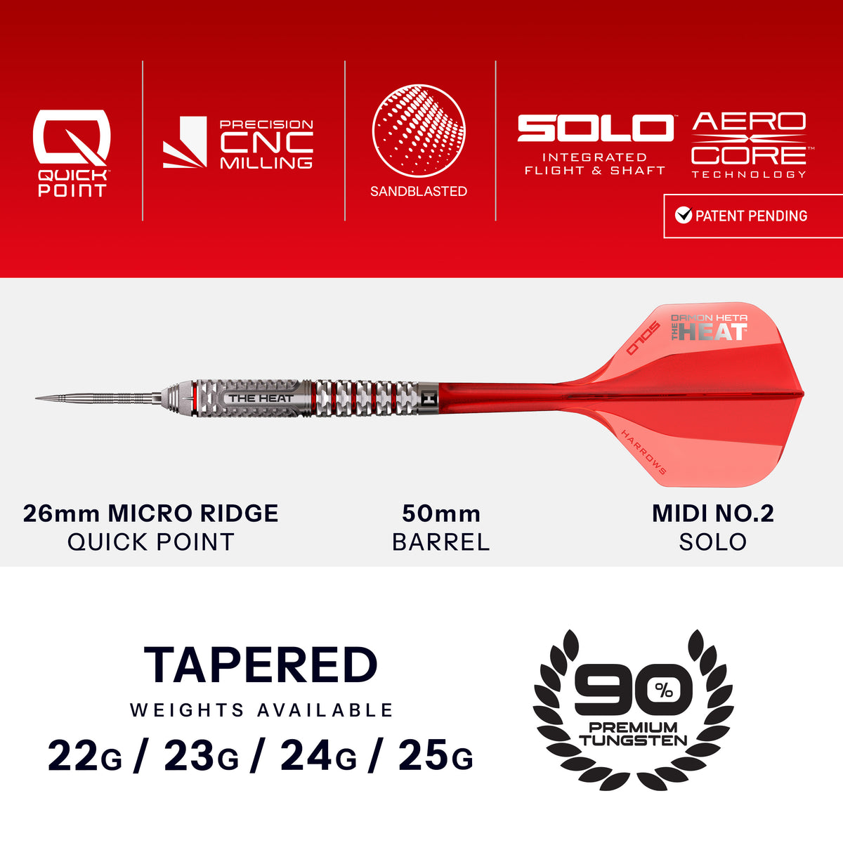 Harrows Damon Heat Geo - 90% Tungsten Quick Points Darts - 22g 23g 24g 25g