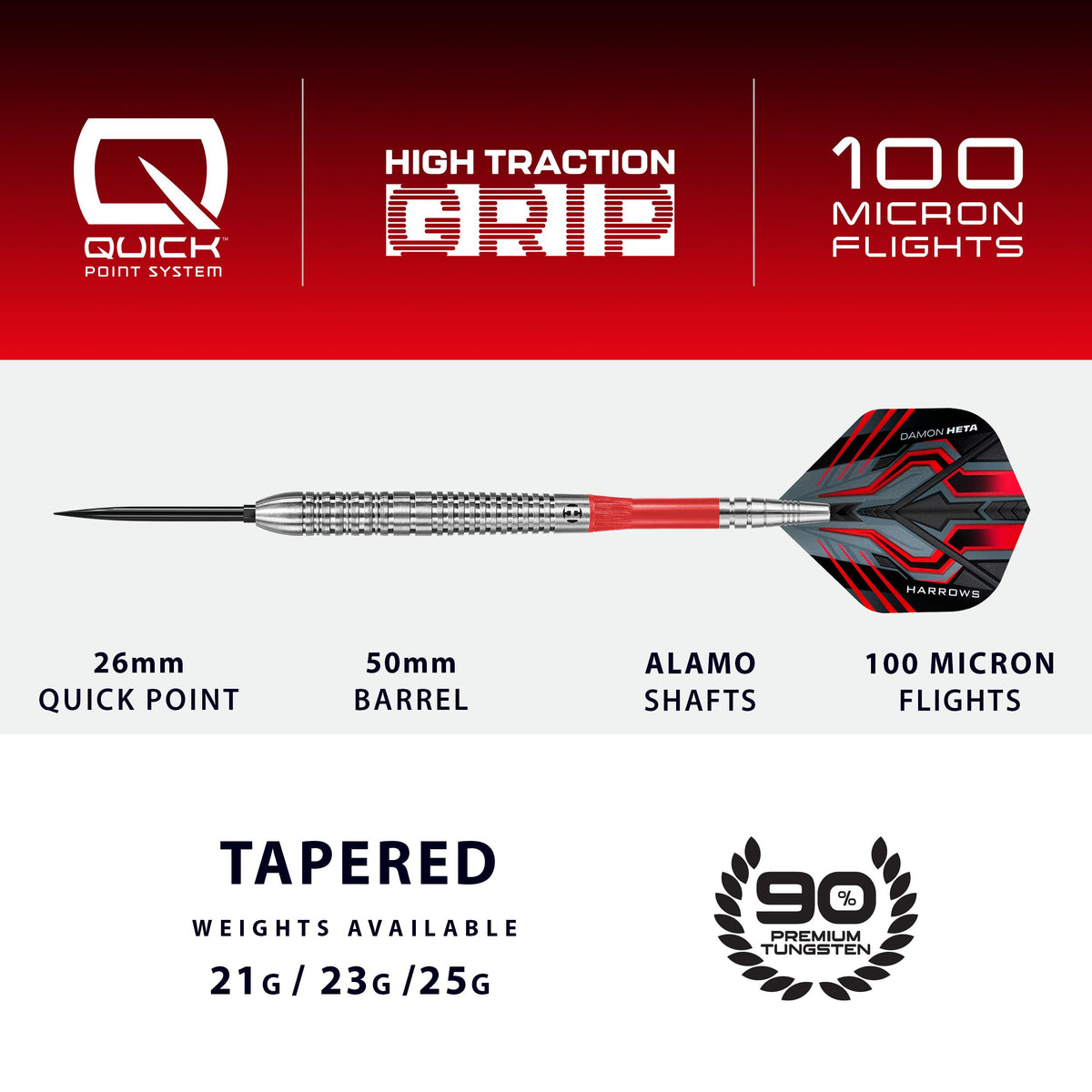 Harrows Damon Heta - Natural - 90% Tungsten - Quick Point Darts - 21g 23g 25g