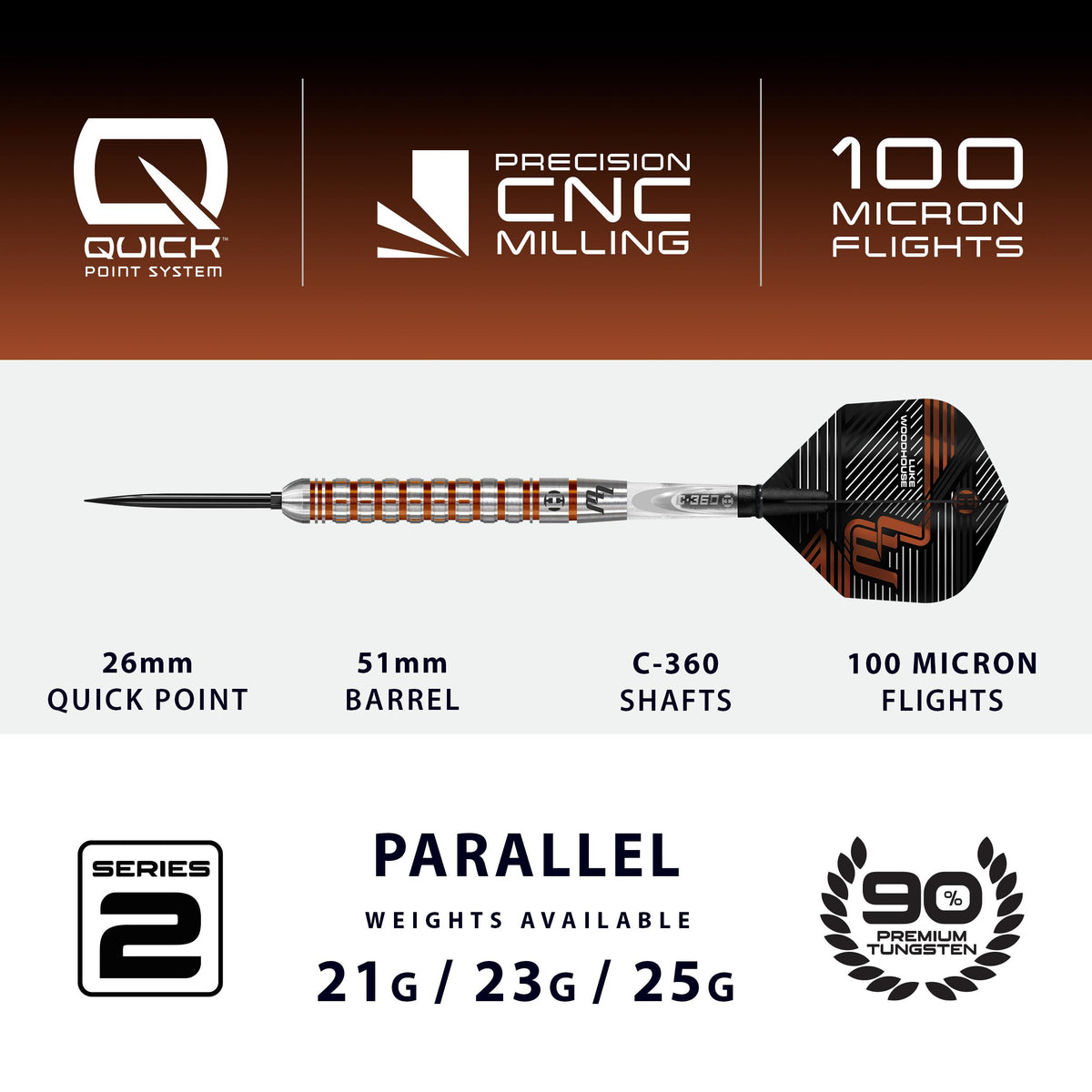 Harrows Luke Woodhouse- Series 2 - 90% Tungsten - Quick Point Darts - 21g 23g 25g