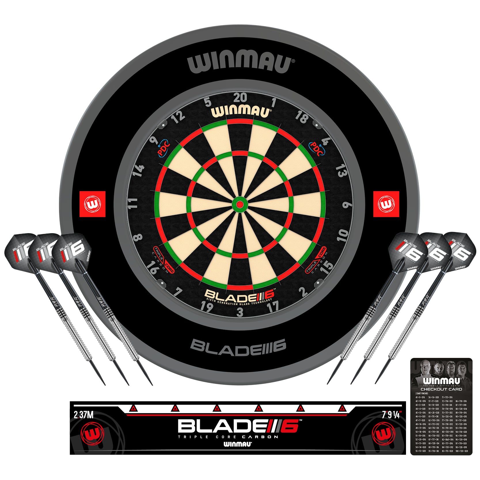 Winmau Blade 6 Triple Core Surround Set - Dartboard - Surround - 2 Sets of Darts - Oche Line - Checkout Card