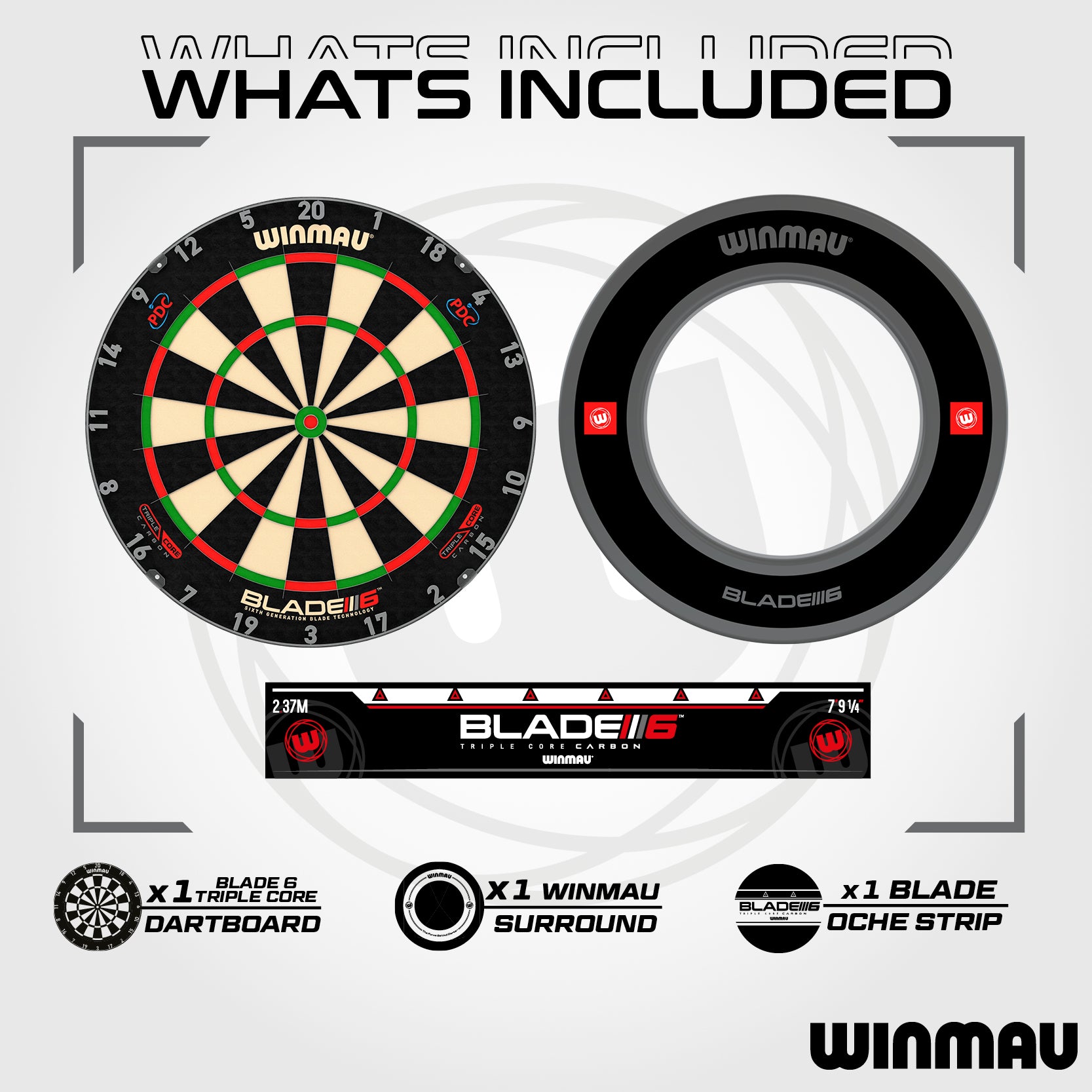 Winmau Blade 6 Triple Core Surround Set - Dartboard - Surround - 2 Sets of Darts - Oche Line - Checkout Card