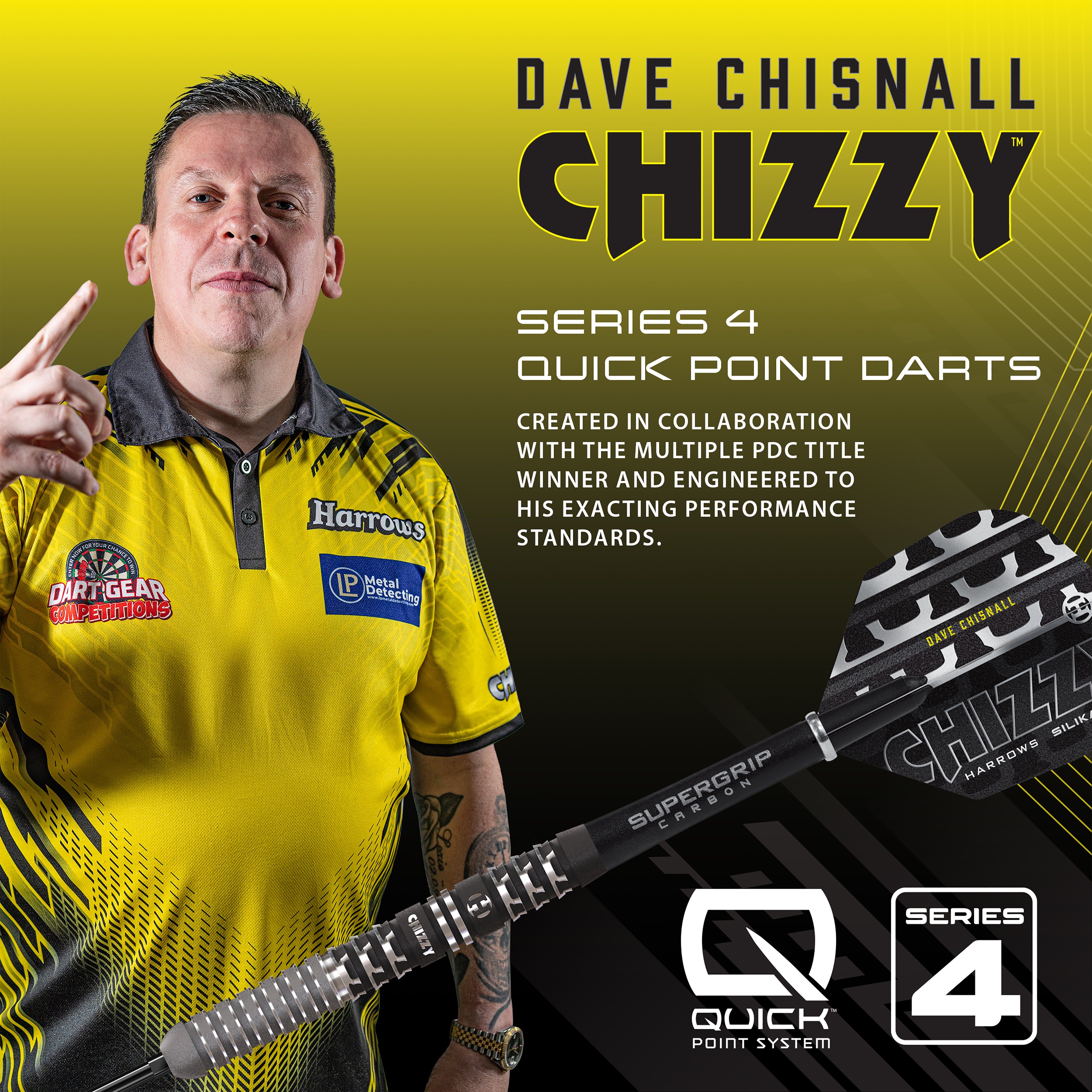 Harrows Dave 'Chizzy' Chisnall Series 4 - 90% Tungsten - Quick Point Darts - 22g 23g 24g 26g
