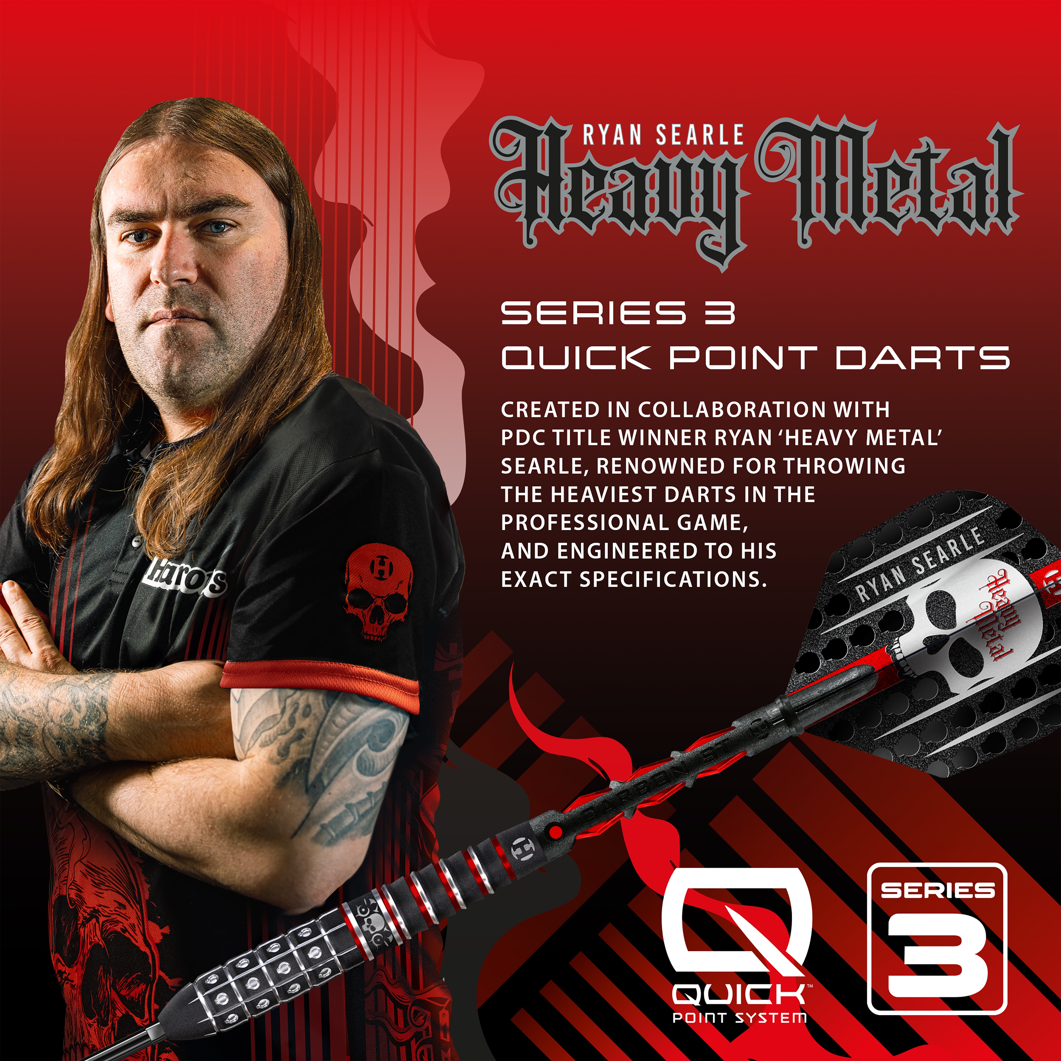 Harrows Ryan 'Heavy Metal' Searle Series 3 - 90% Tungsten - Quick Point Darts - 22g -32g