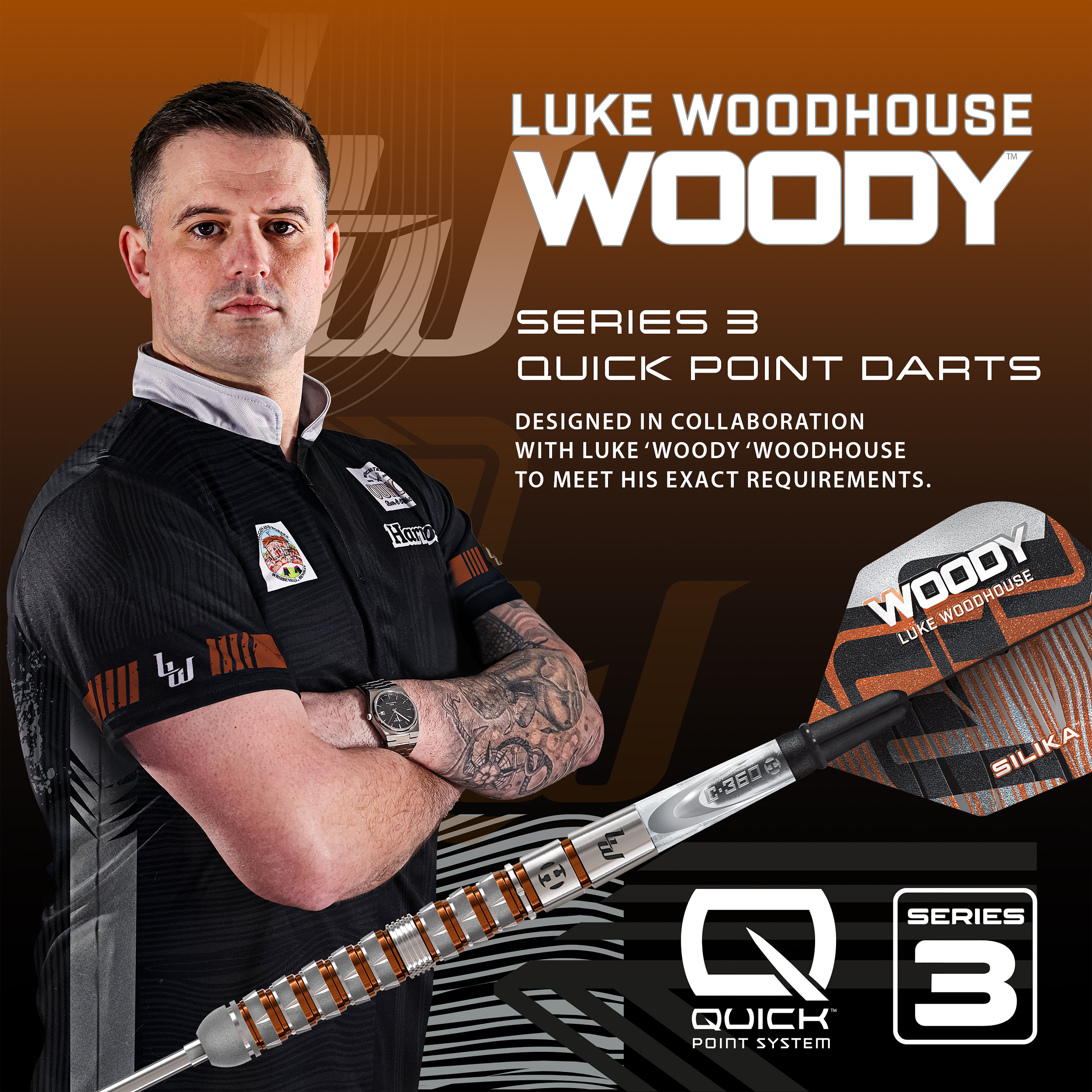 Harrows Luke 'Woody' Woodhouse Series 3 - 90% Tungsten - Quick Point Darts - 21g 23g 25g