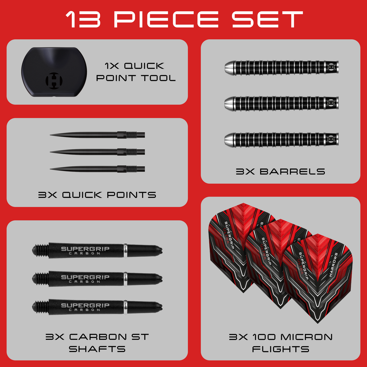 Harrows Supergrip Ultra - 90% Tungsten Darts - Quick Point - 21g-30g