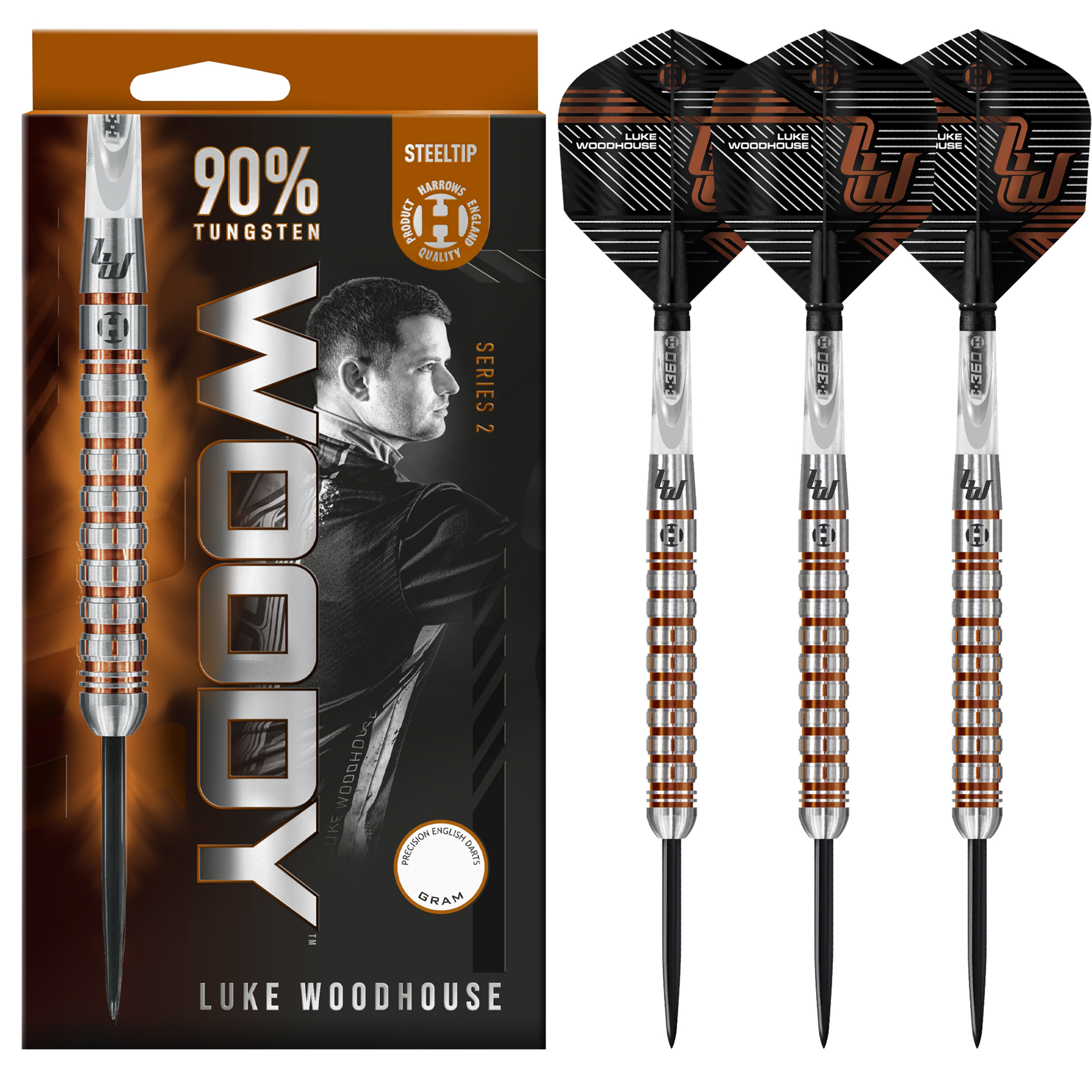 Harrows Luke 'Woody' Woodhouse Series 2 Steel Tip Darts Set - 90% Tungsten - 21g 23g 25g
