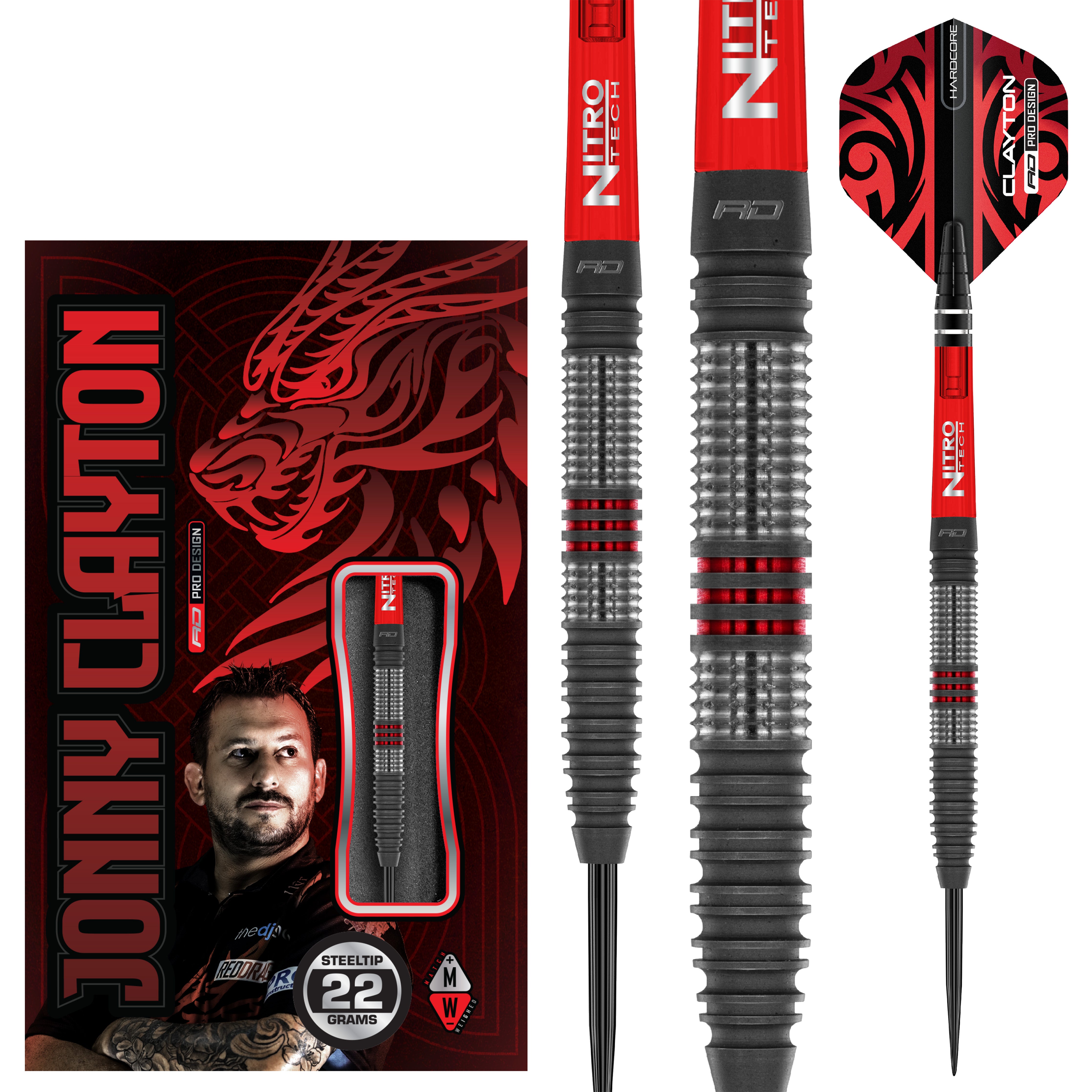 Red Dragon Johnny Clayton Hiraeth Steel Tip Darts - 90% Tungsten - 22g 23g