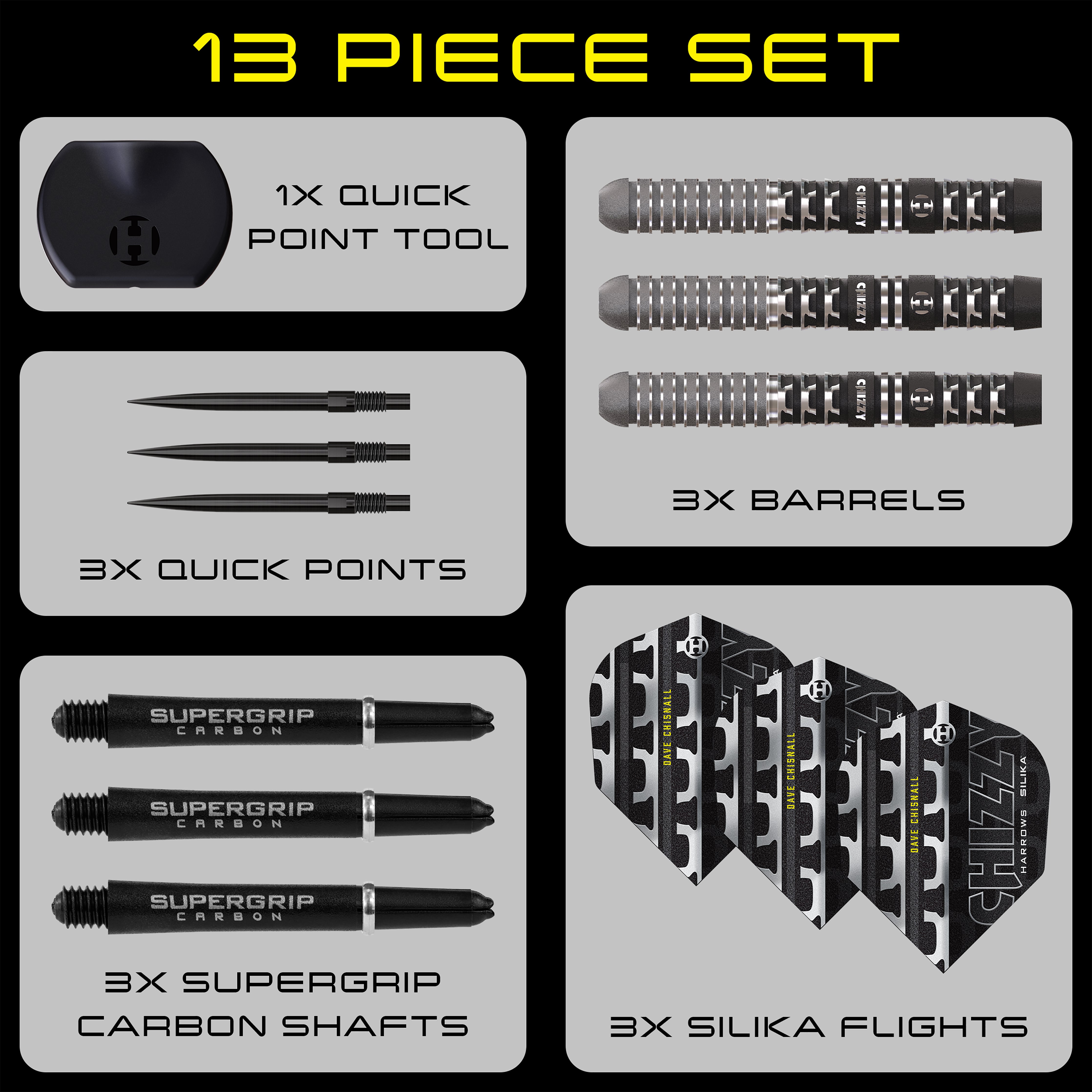 Harrows Dave 'Chizzy' Chisnall Series 4 - 90% Tungsten - Quick Point Darts - 22g 23g 24g 26g