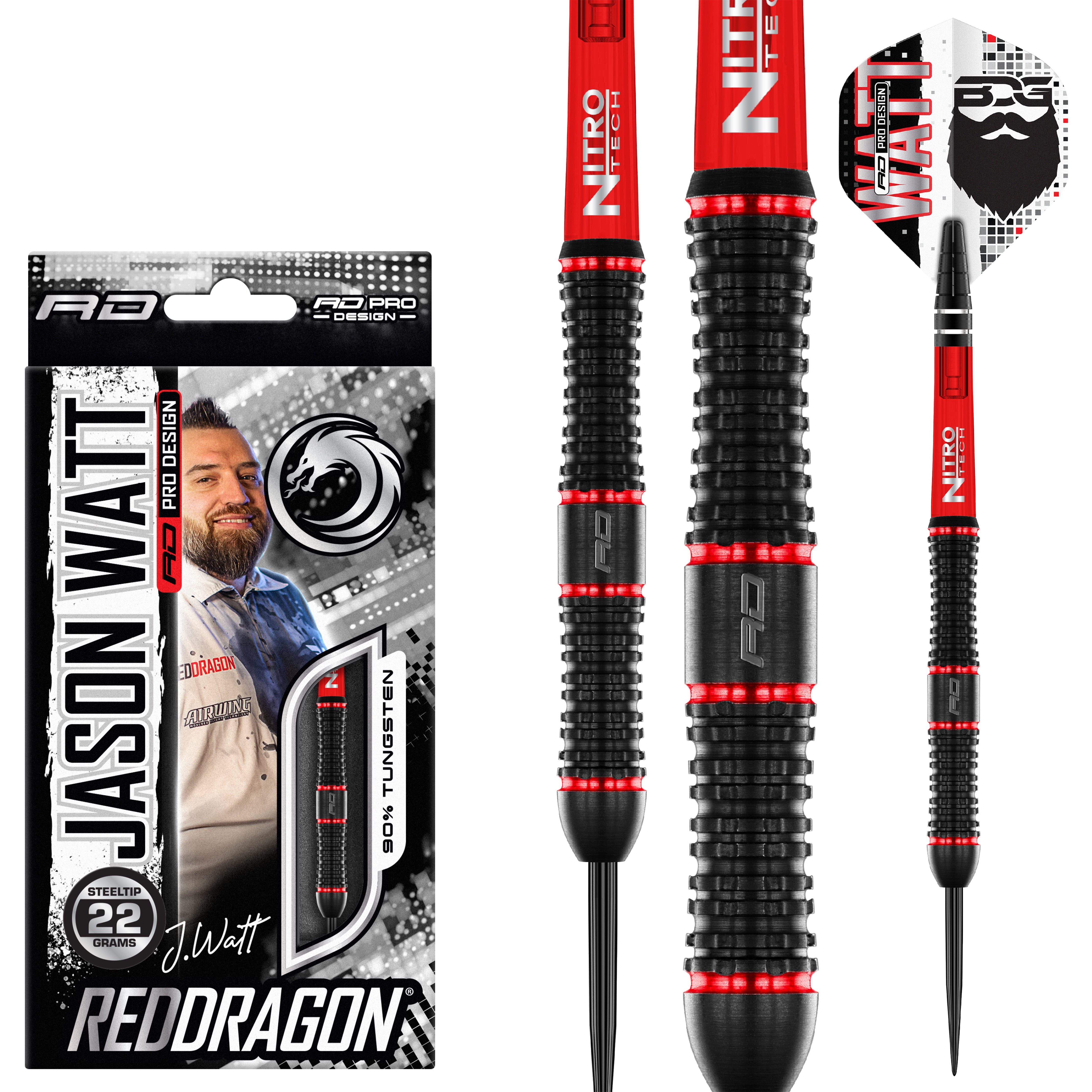 Red Dragon Jason Watt Steel Tip Darts - 90% Tungsten - 22g