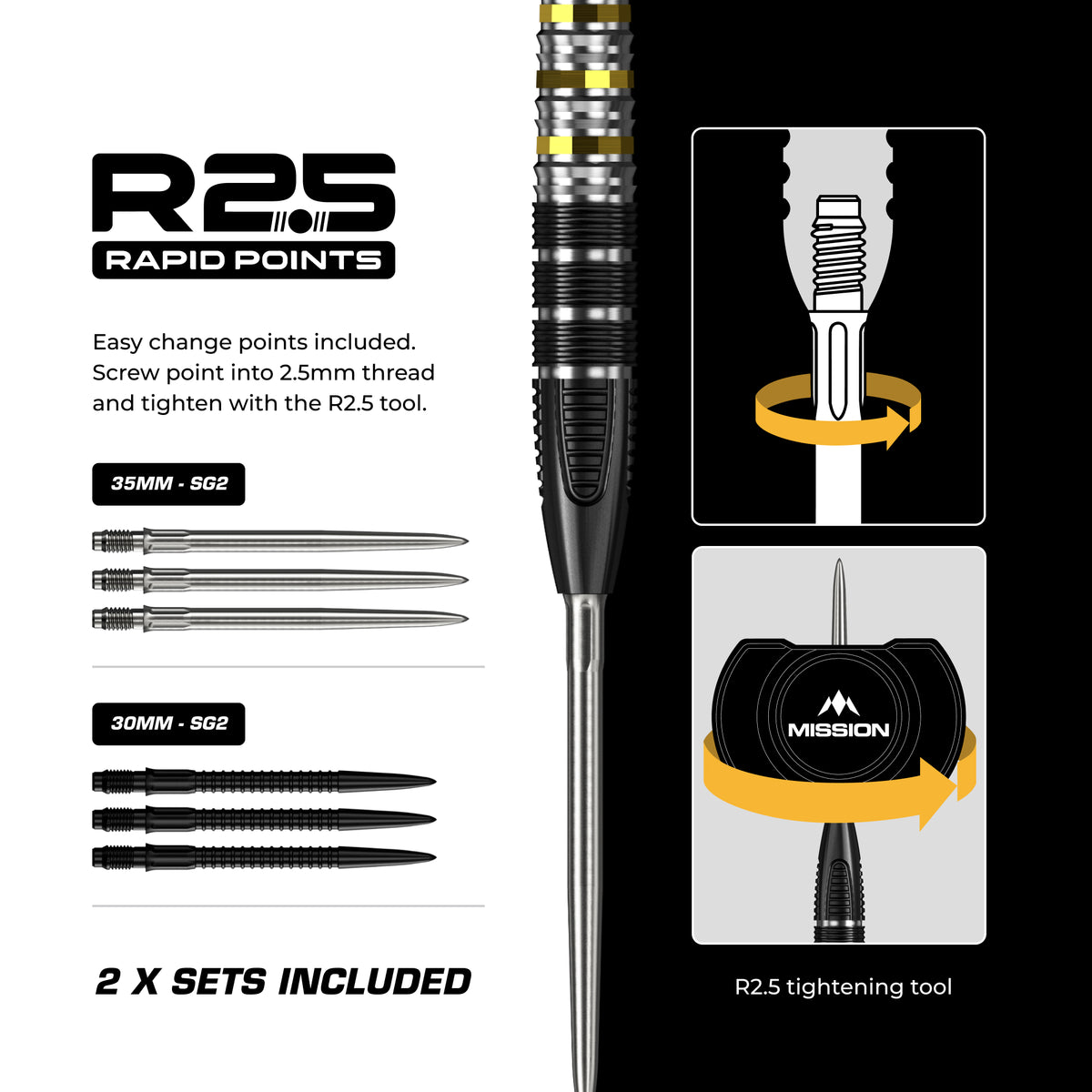 Mission Astro R2.5 - 95% Tungsten Steel Tip Darts - 22g 24g