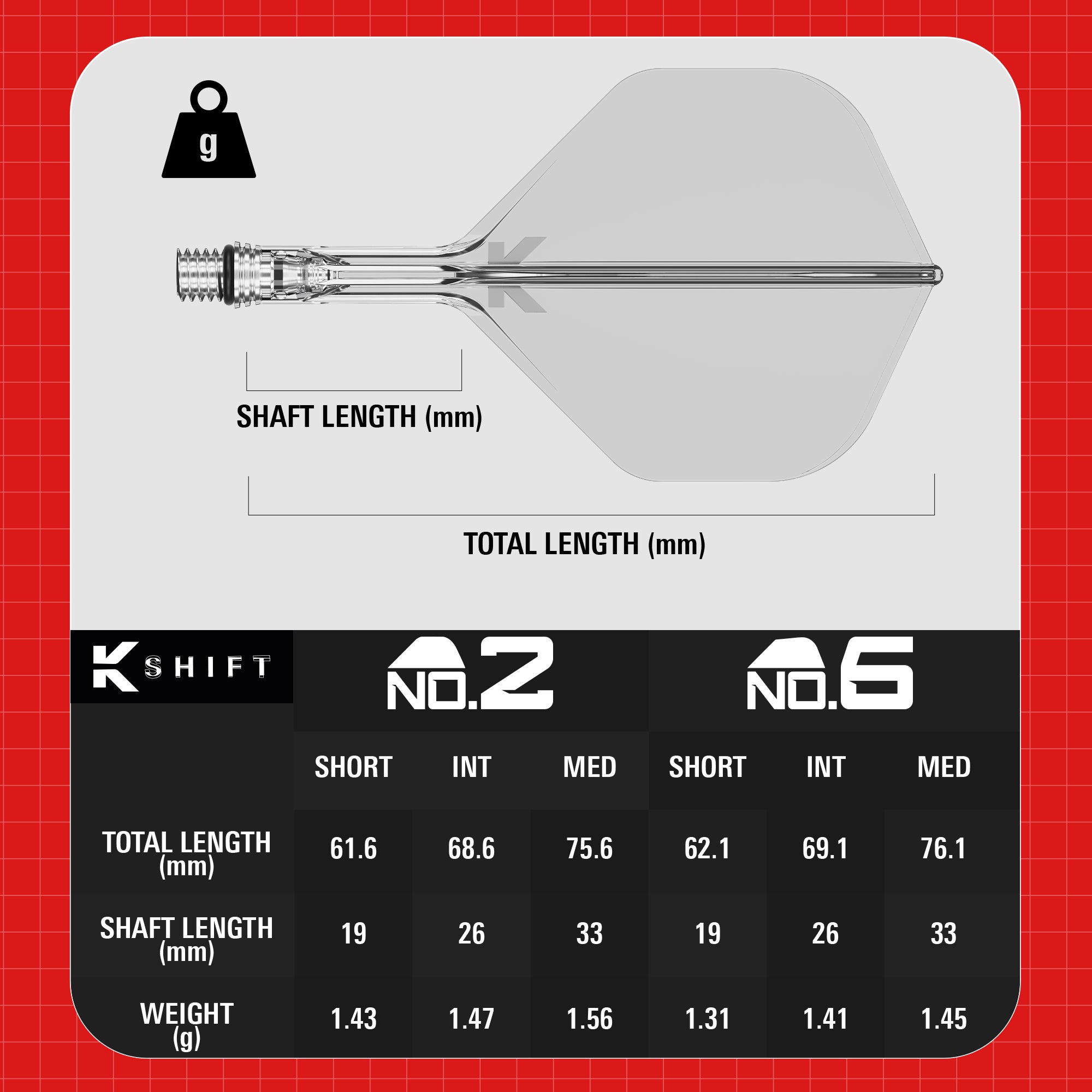 Target K-SHIFT Flights & Shaft System - Spin - Clear - No2 Shape