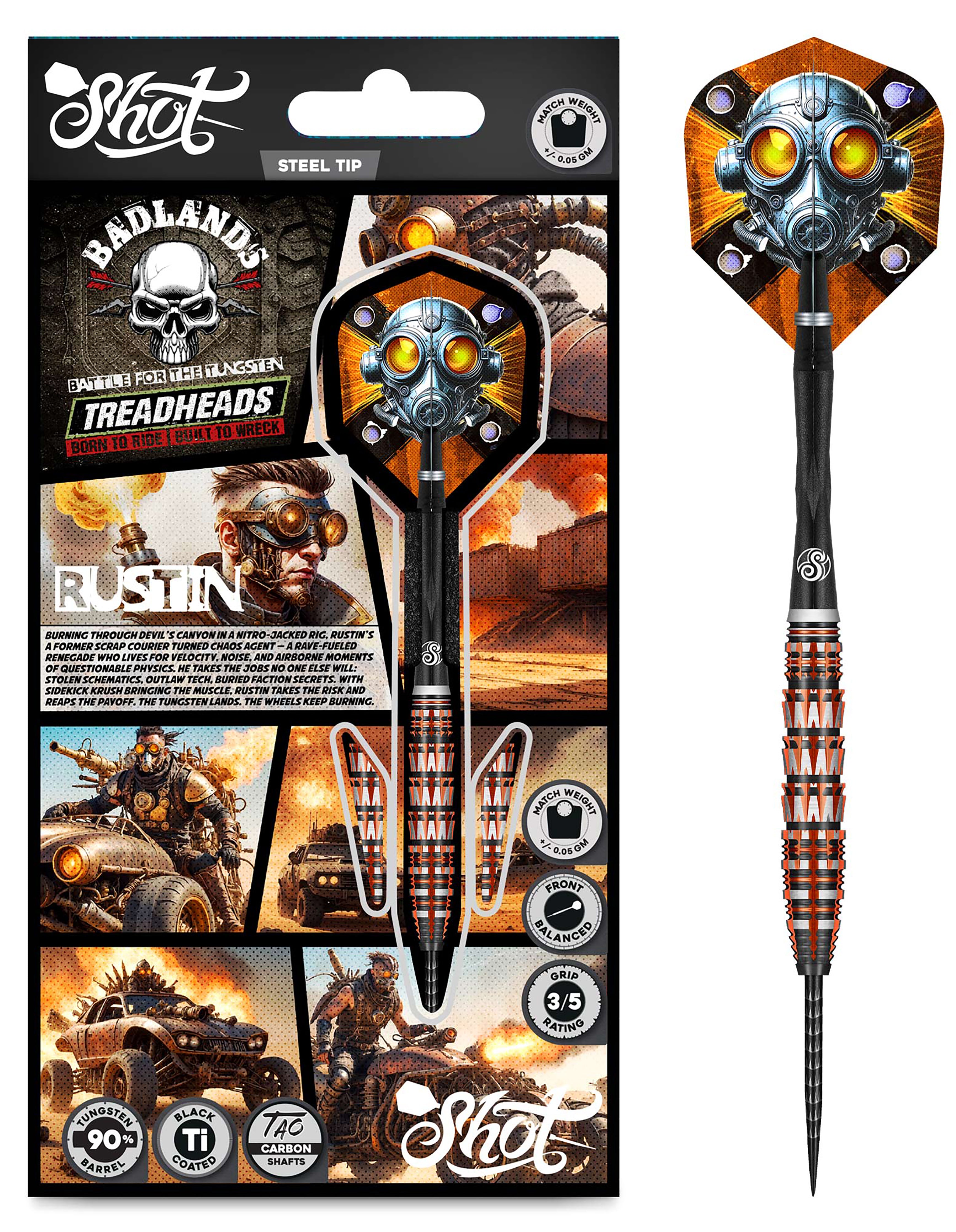 Shot Badlands Rustin Steel Tip Dart Set - 90% Tungsten - 23g 24g 25g