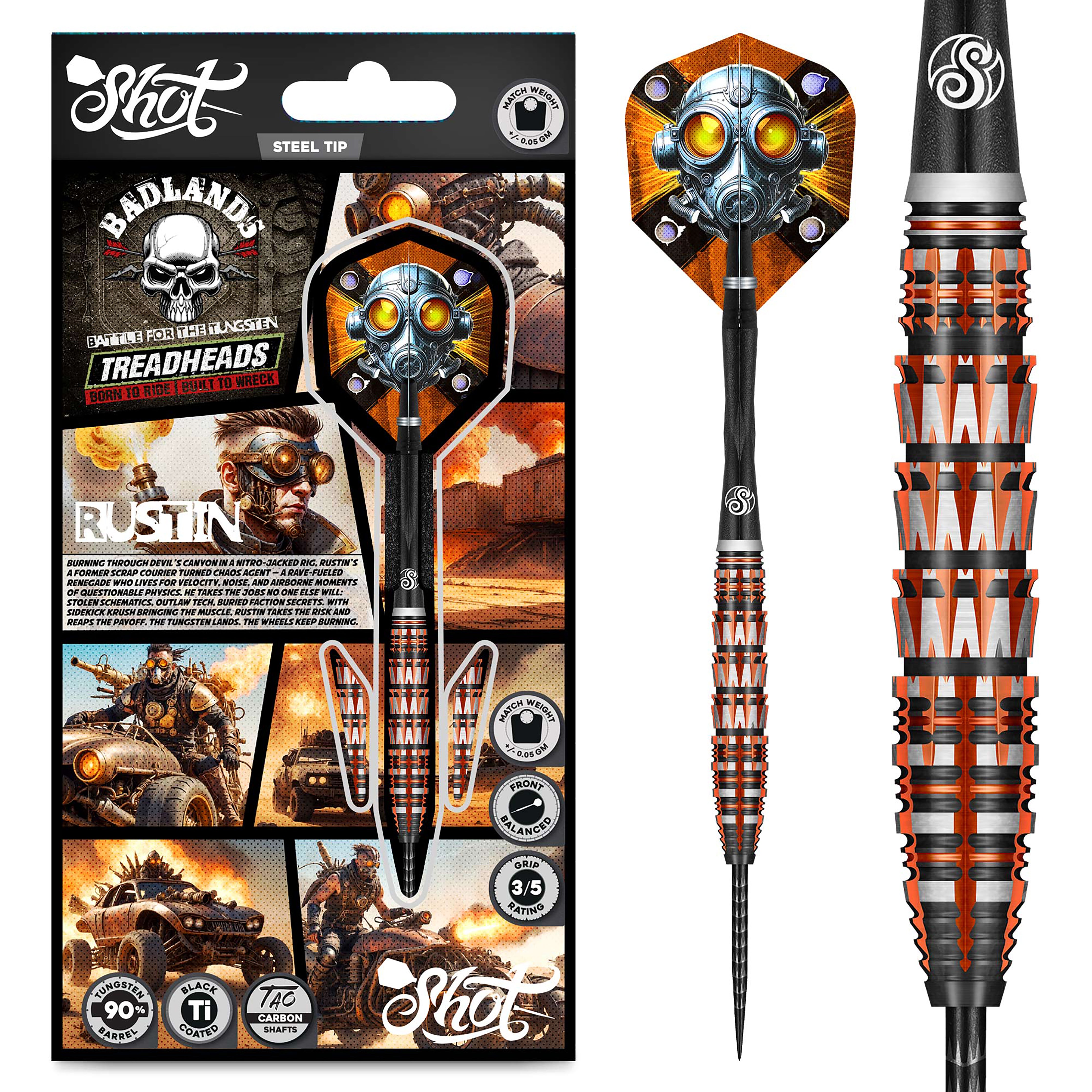 Shot Badlands Rustin Steel Tip Dart Set - 90% Tungsten - 23g 24g 25g