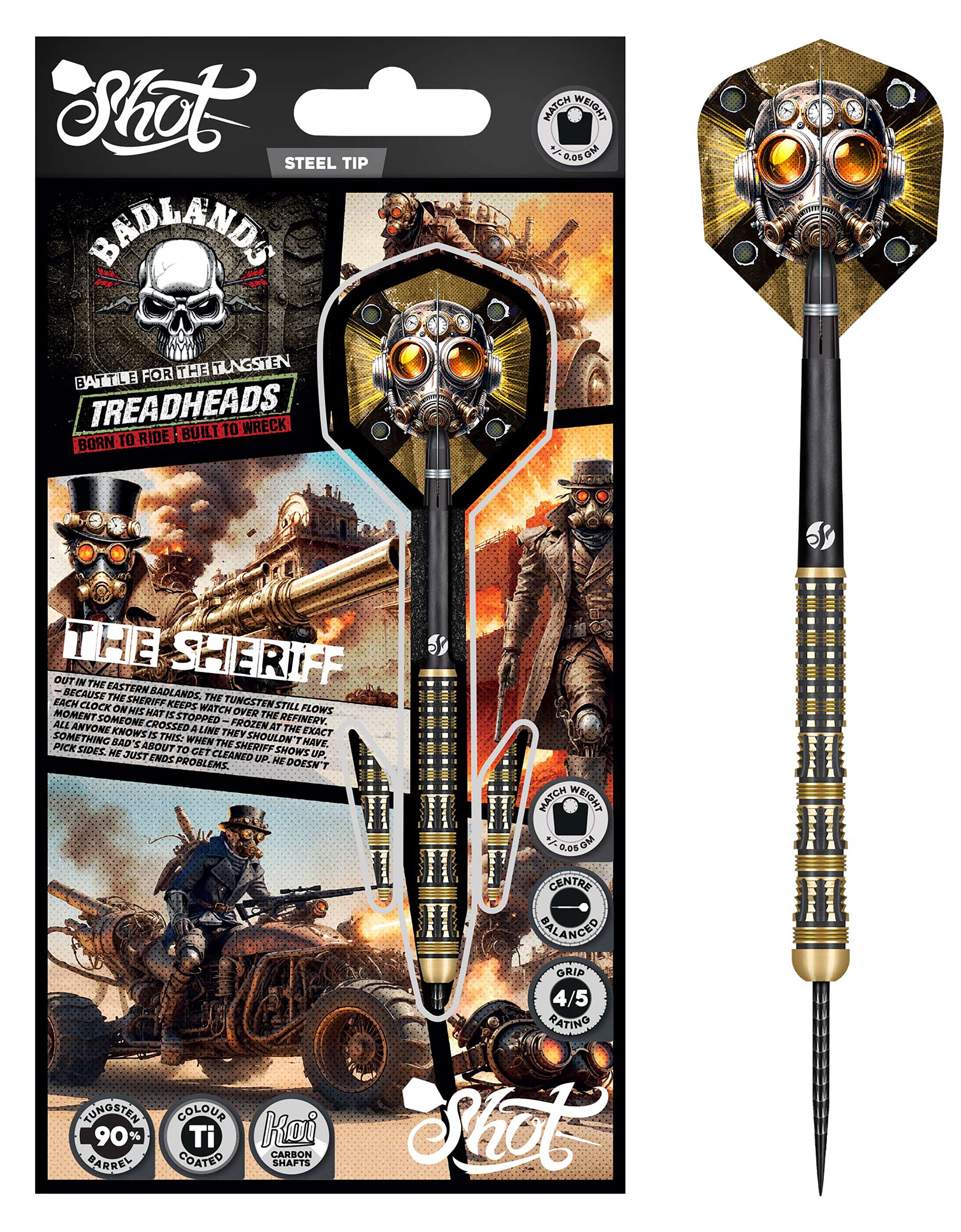 Shot Badlands The Sheriff Steel Tip Dart Set - 90% Tungsten - 23g 24g 25g