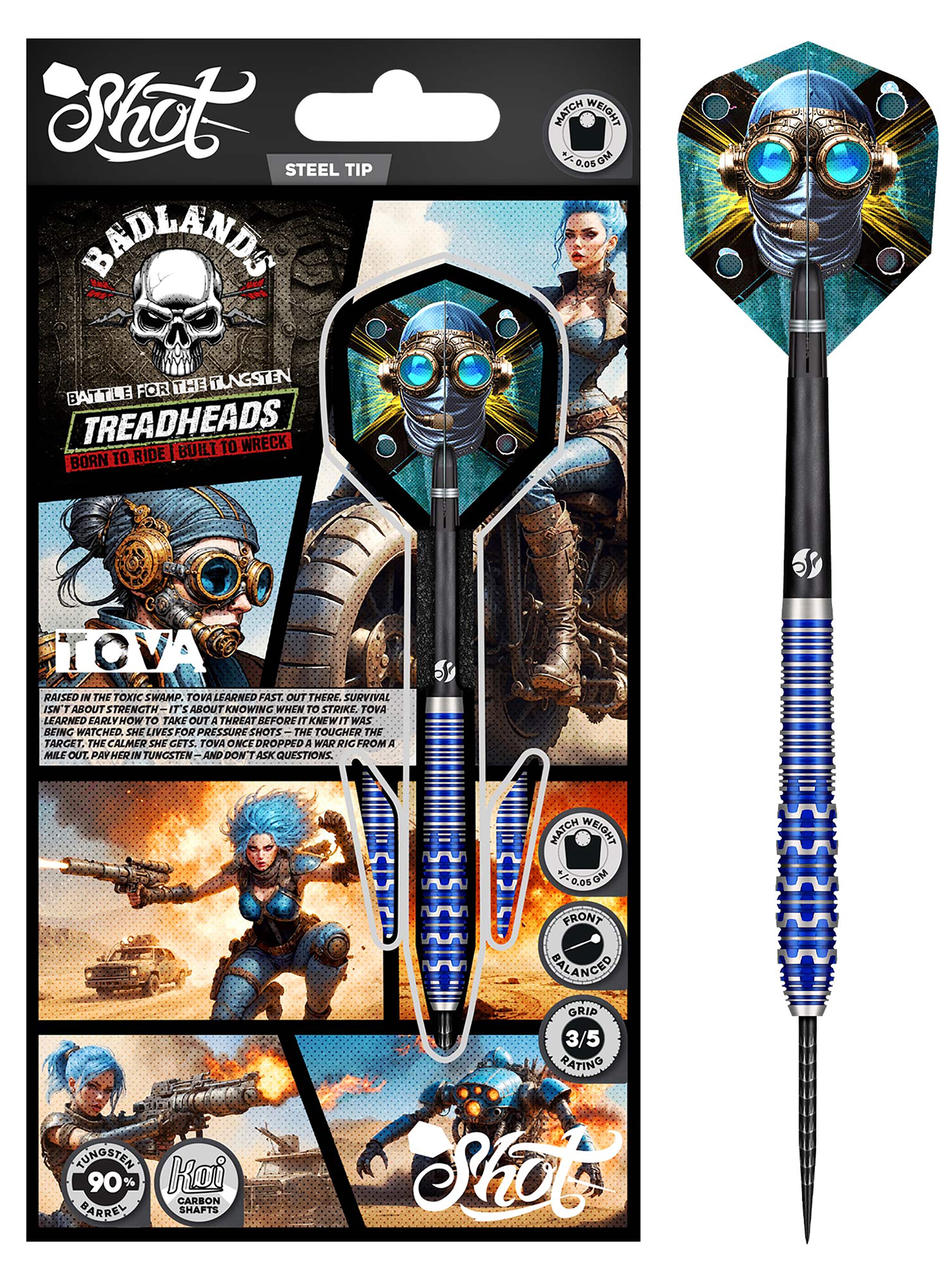 Shot Badlands Tova Steel Tip Dart Set - 90% Tungsten - 23g 24g 25g 26g