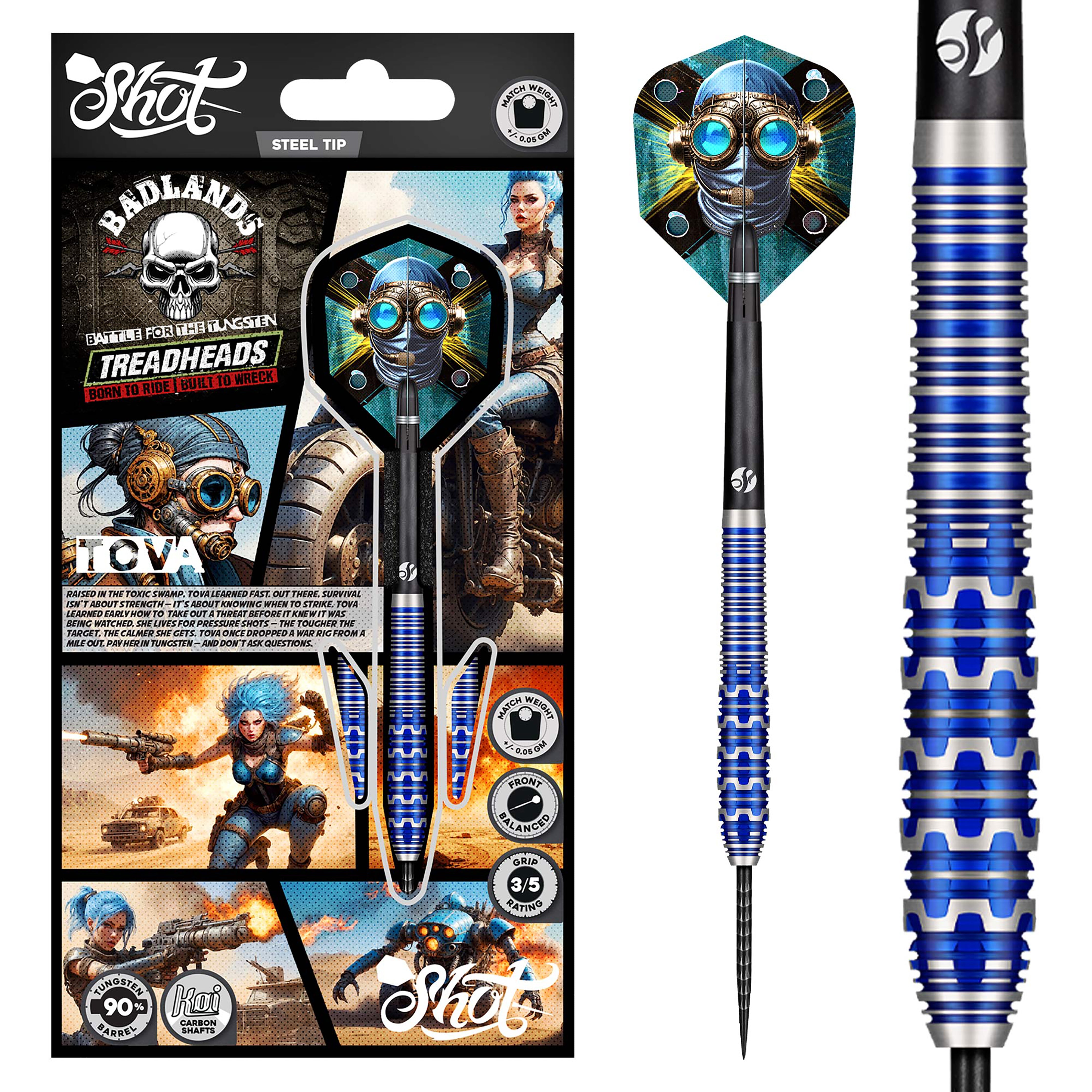 Shot Badlands Tova Steel Tip Dart Set - 90% Tungsten - 23g 24g 25g 26g