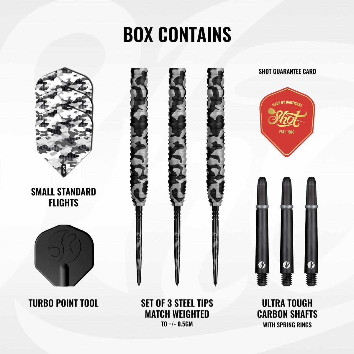 Shot Camo Polar Steel Tip Dart Set - 90% Tungsten - Turbo Point - 23g 24g 25g