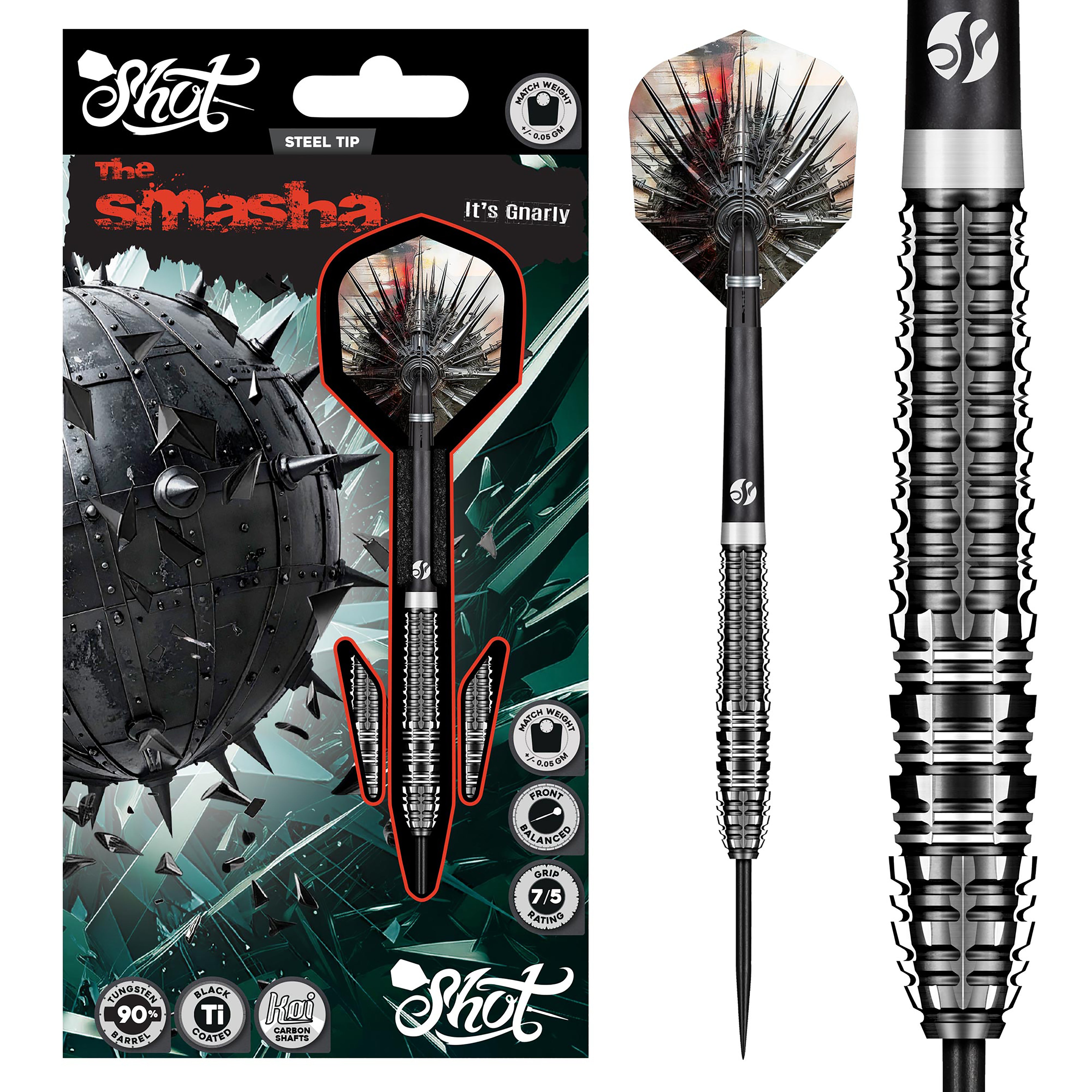 Shot Gnarly Smasha Steel Tip Dart Set - 90% Tungsten - 23g 24g 25g